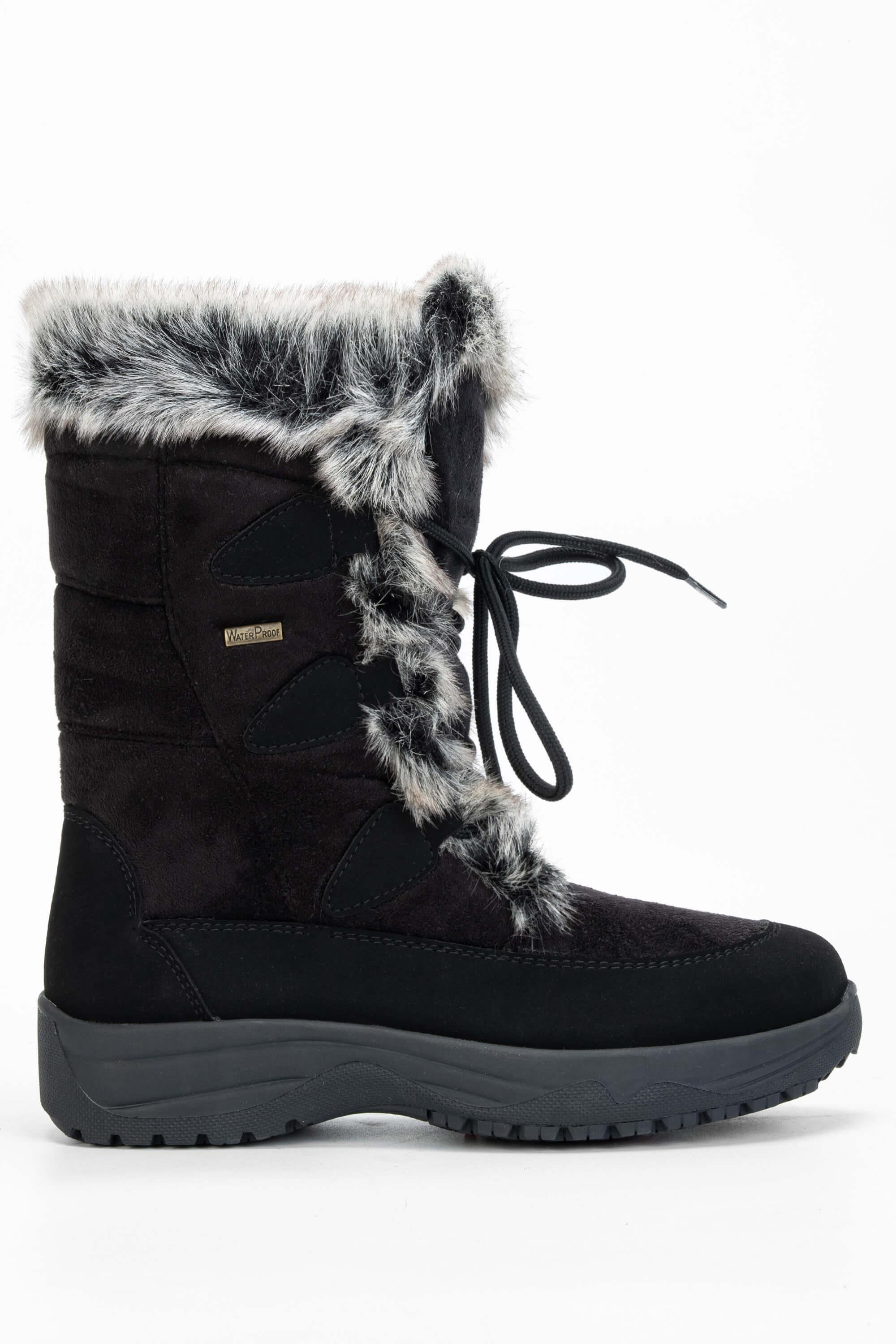 OTHREE Kadın Deri & Tekstil Siyah Kar Botu