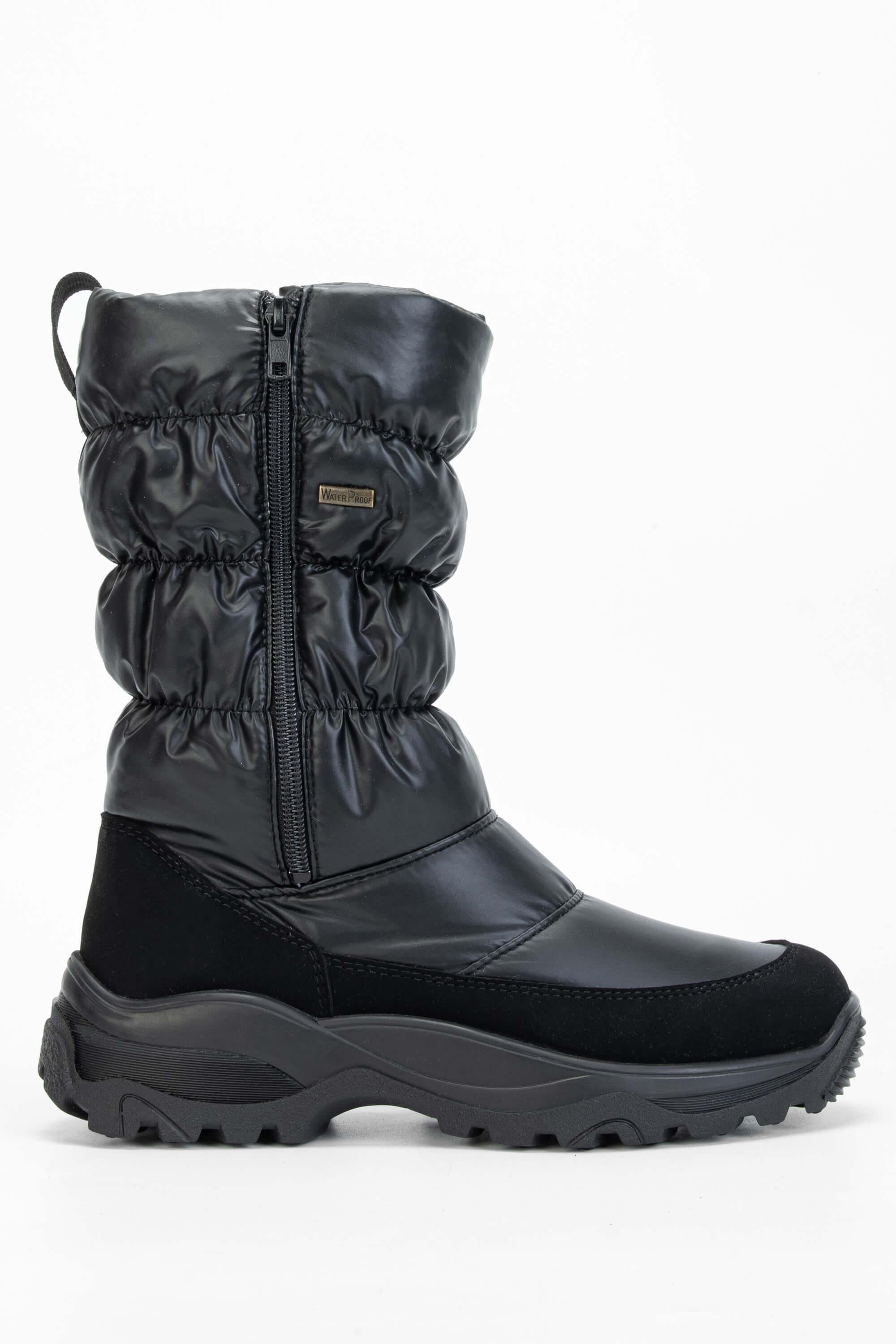 OTHREE Kadın Deri & Tekstil Siyah Kar Botu