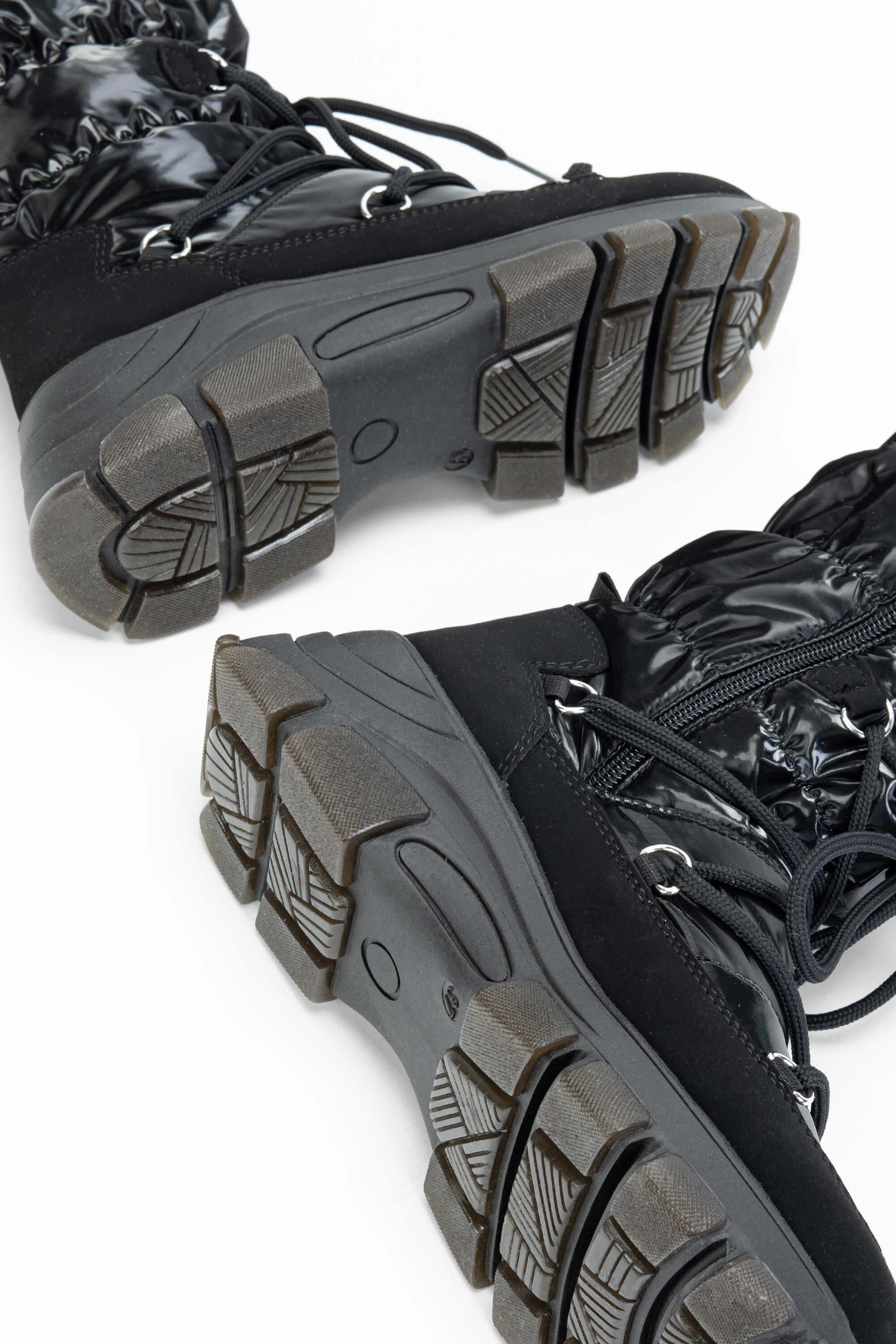 OTHREE Kadın Deri & Tekstil Siyah Kar Botu