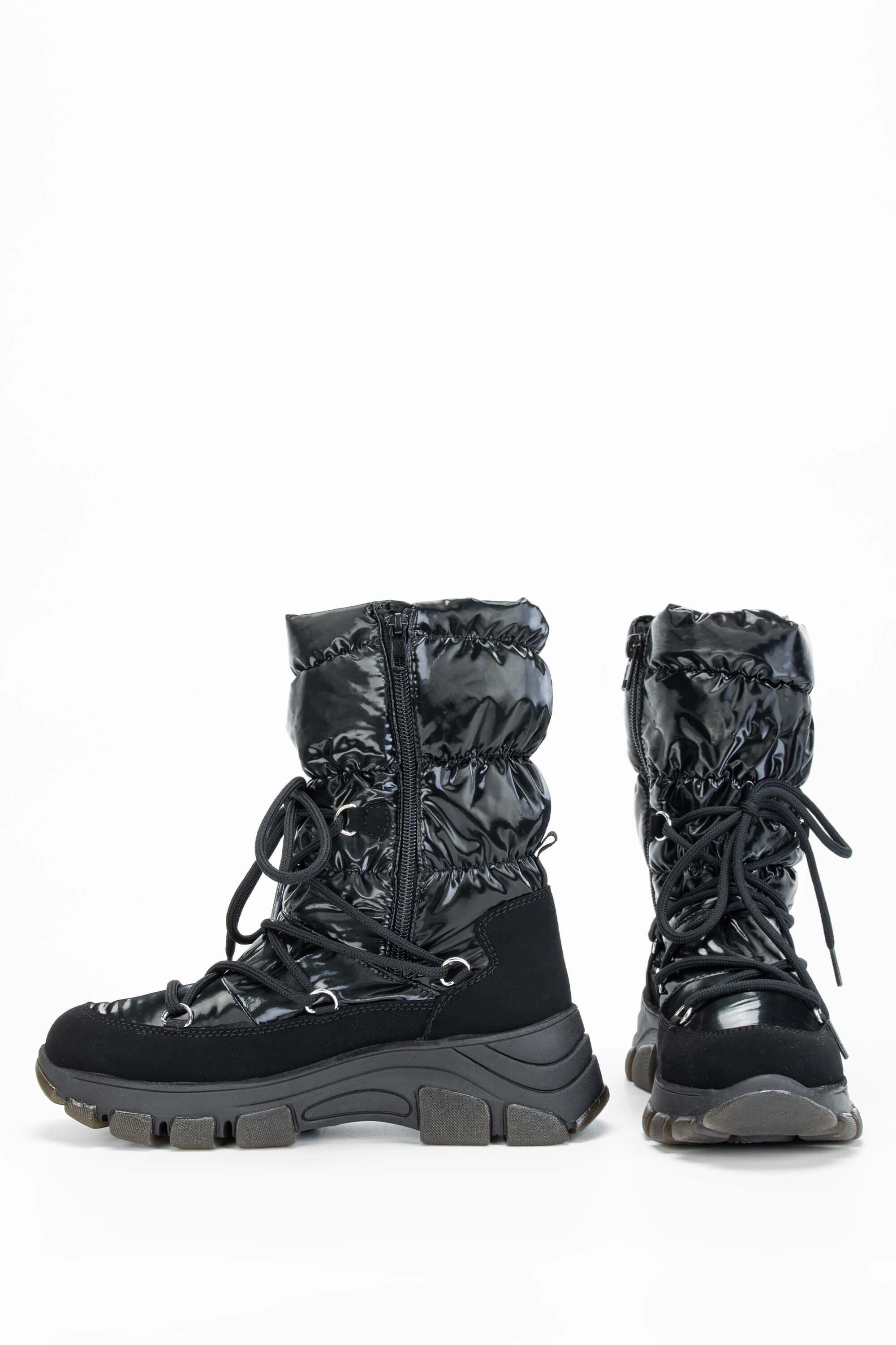 OTHREE Kadın Deri & Tekstil Siyah Kar Botu