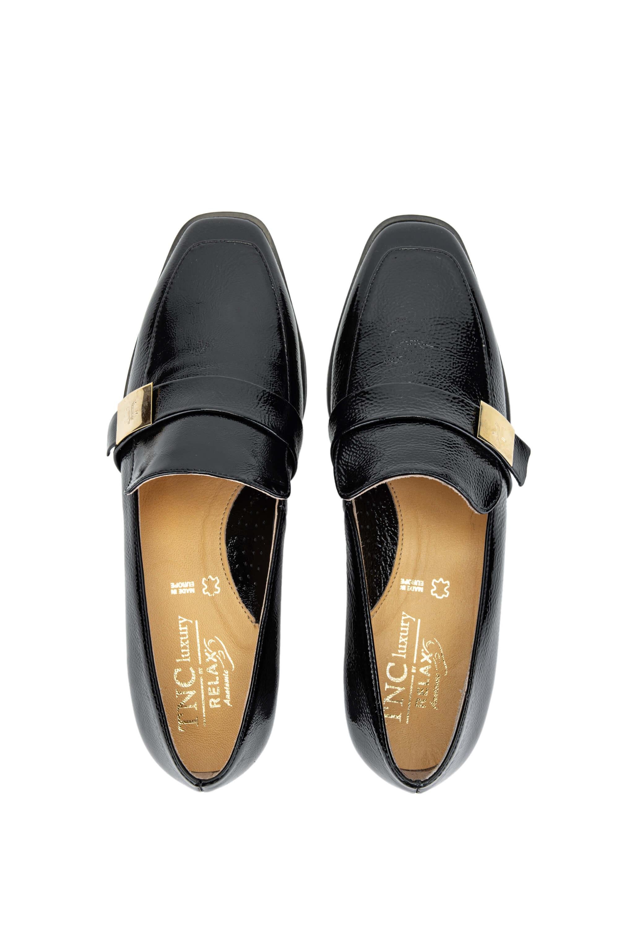 Relax Anatomic Kadın Hakiki Deri Siyah Rugan Comfort Ayakkabı