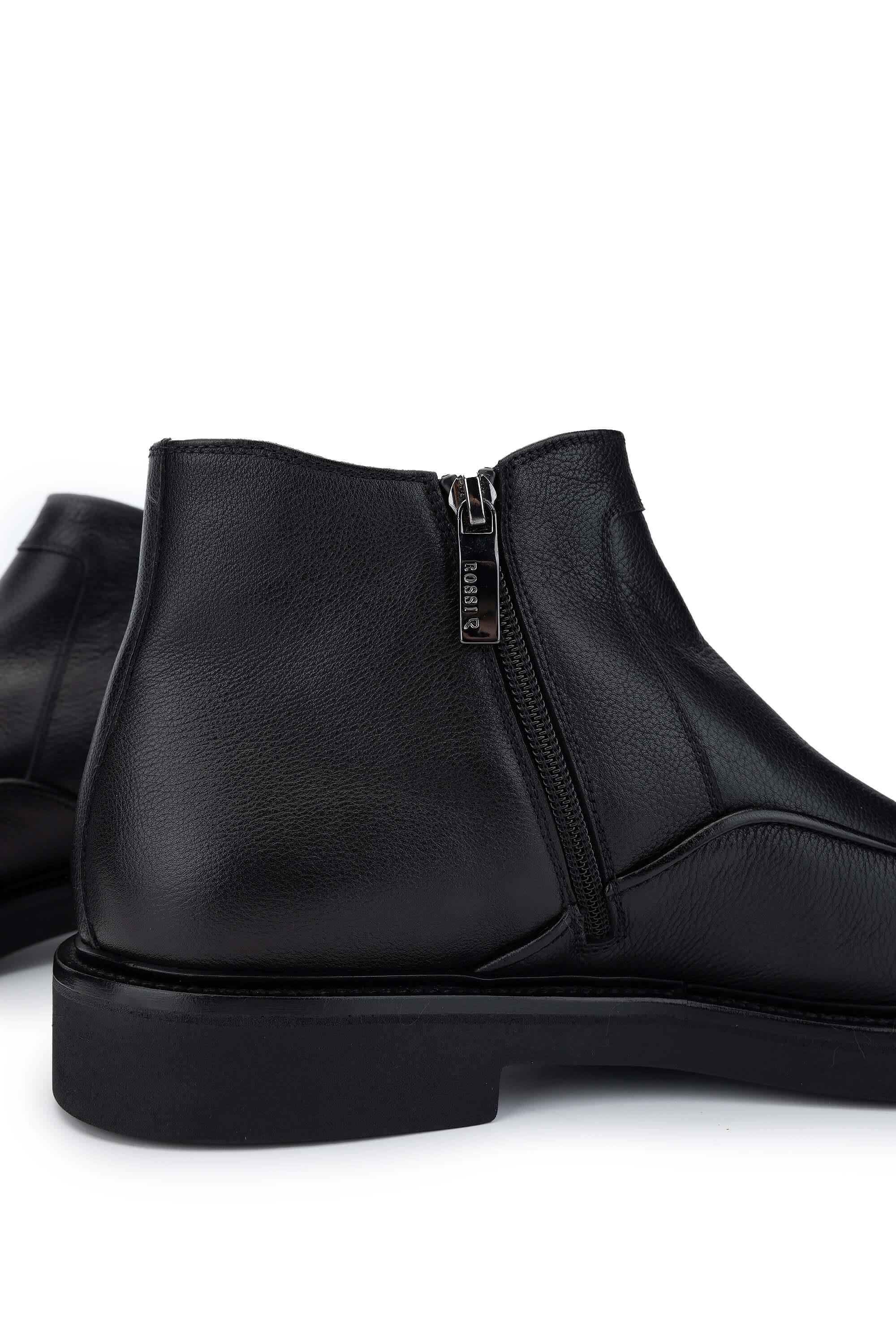 ROSSI Erkek Hakiki Deri Siyah Casual Bot