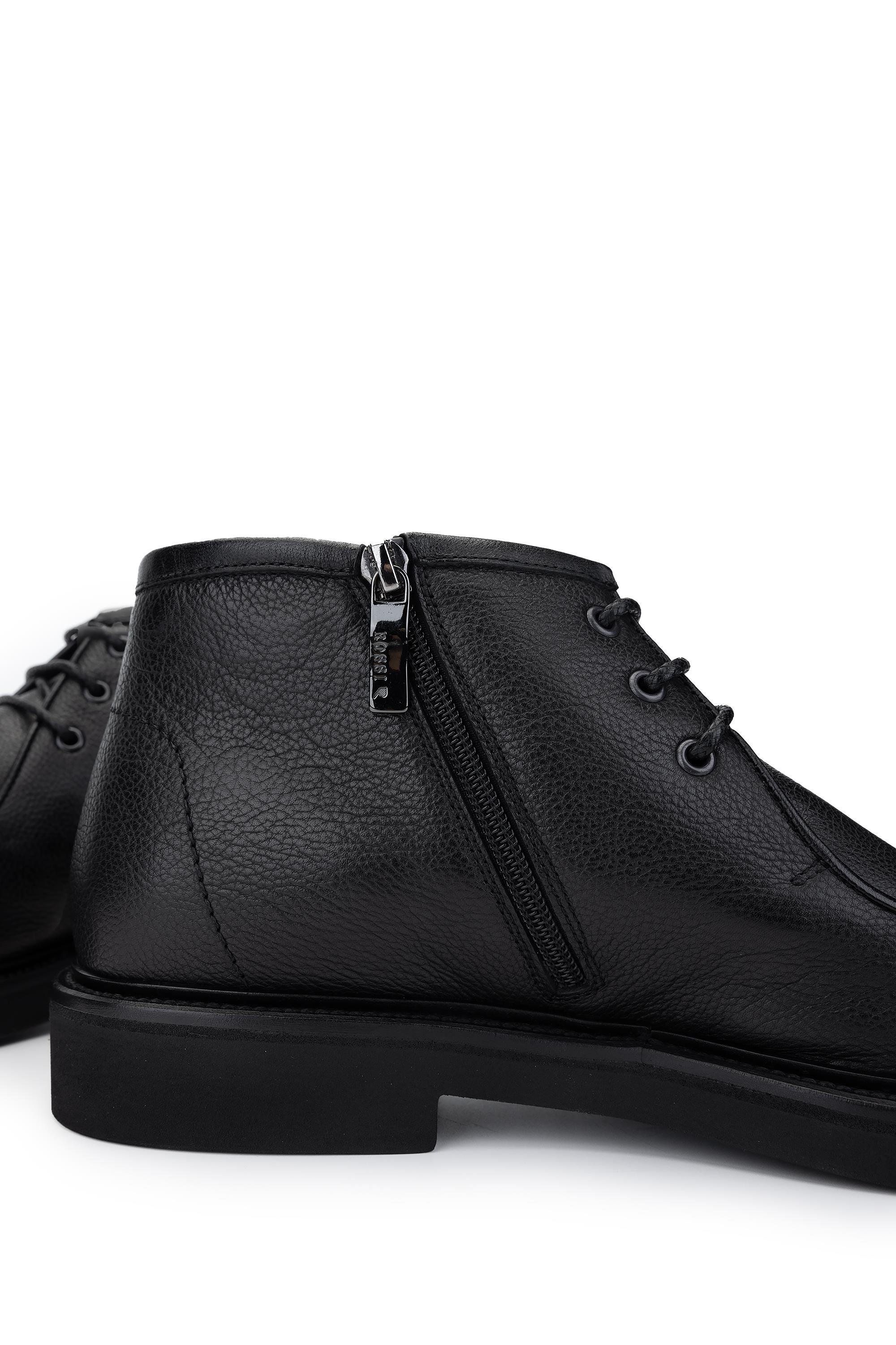 ROSSI Erkek Hakiki Deri Siyah Casual Bot