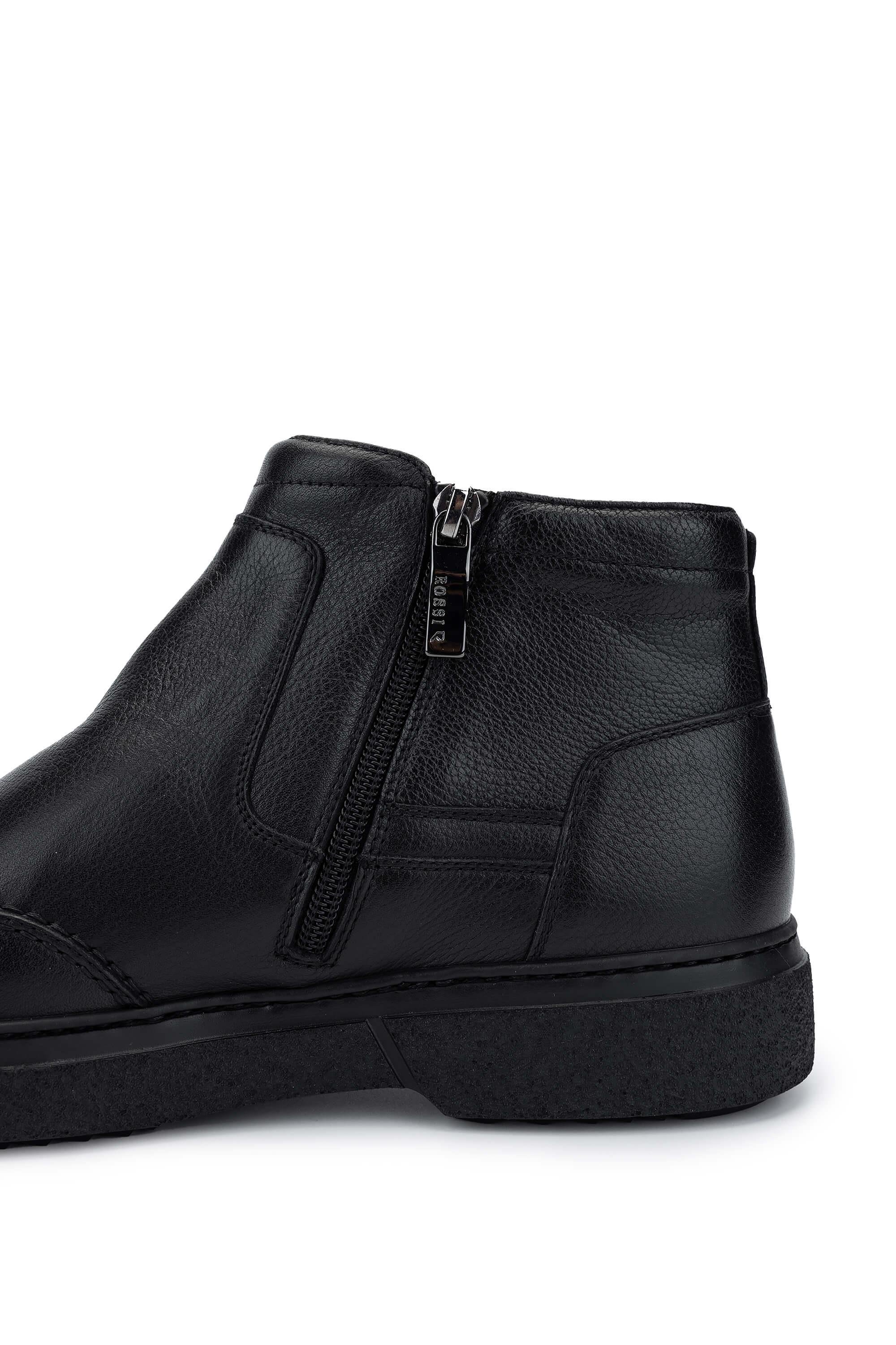 ROSSI Erkek Hakiki Deri Siyah Casual Bot