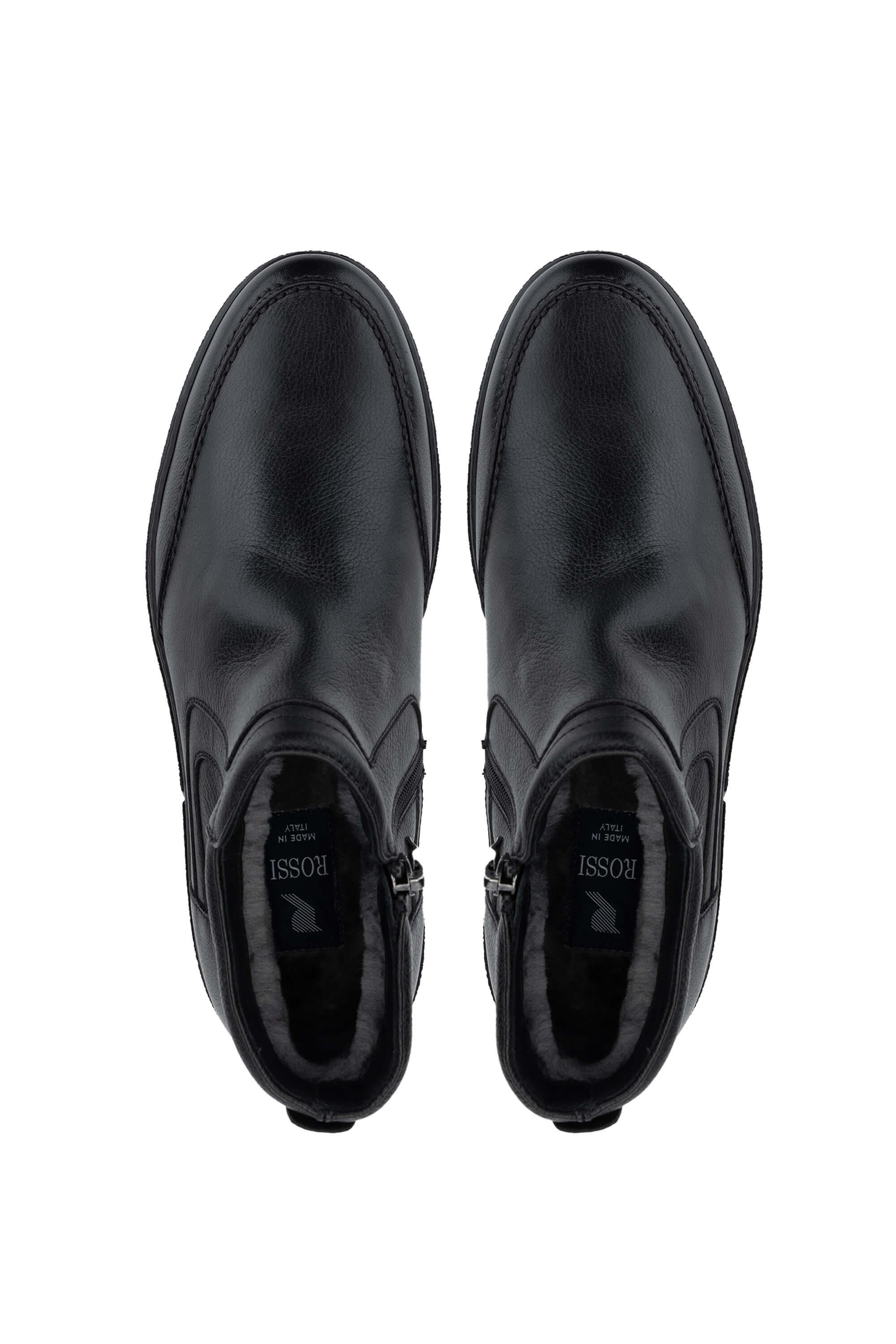 ROSSI Erkek Hakiki Deri Siyah Casual Bot