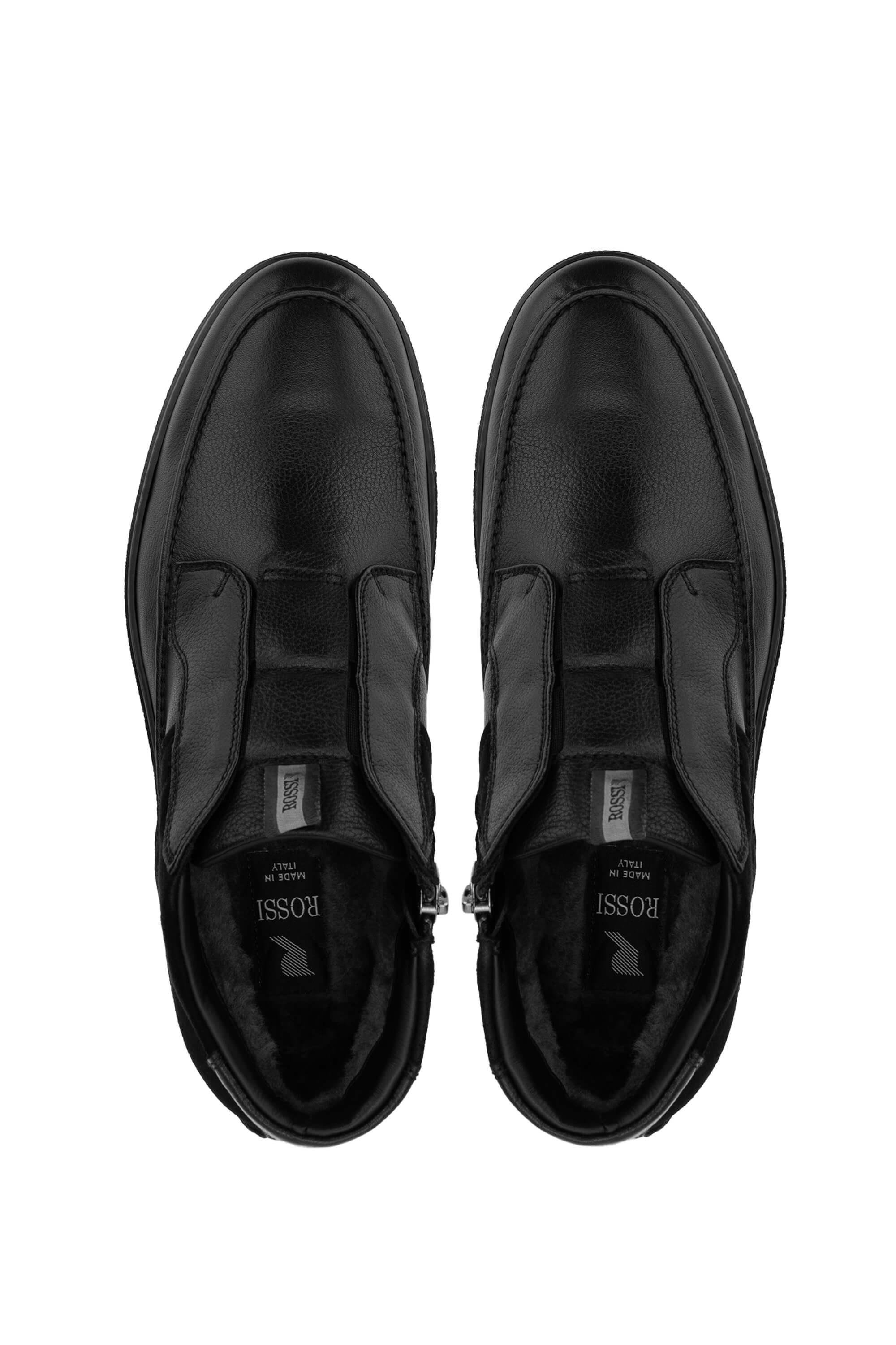 ROSSI Erkek Hakiki Deri Siyah Casual Bot