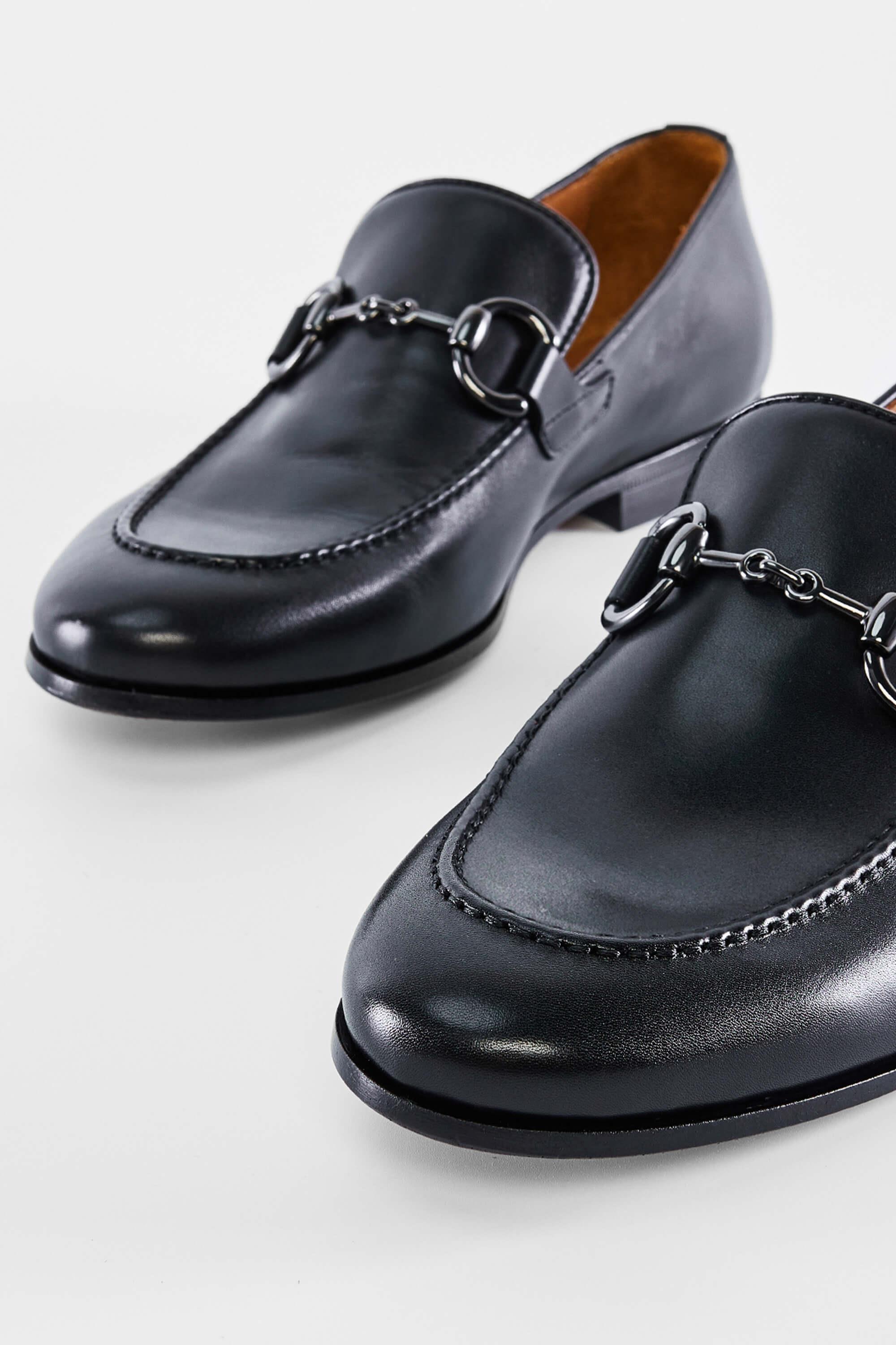 ROSSI Erkek Hakiki Deri Siyah Deri Makosen Ayakkabı