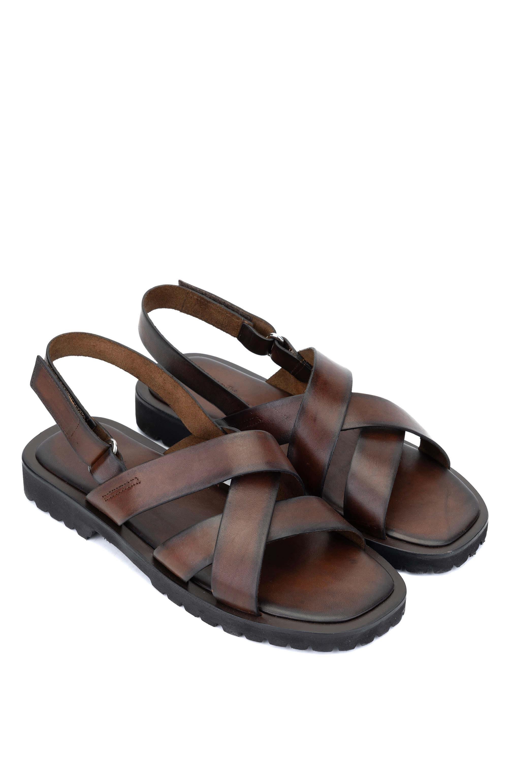 Sandals Factory Erkek Hakiki Deri Kahverengi Düz Sandalet