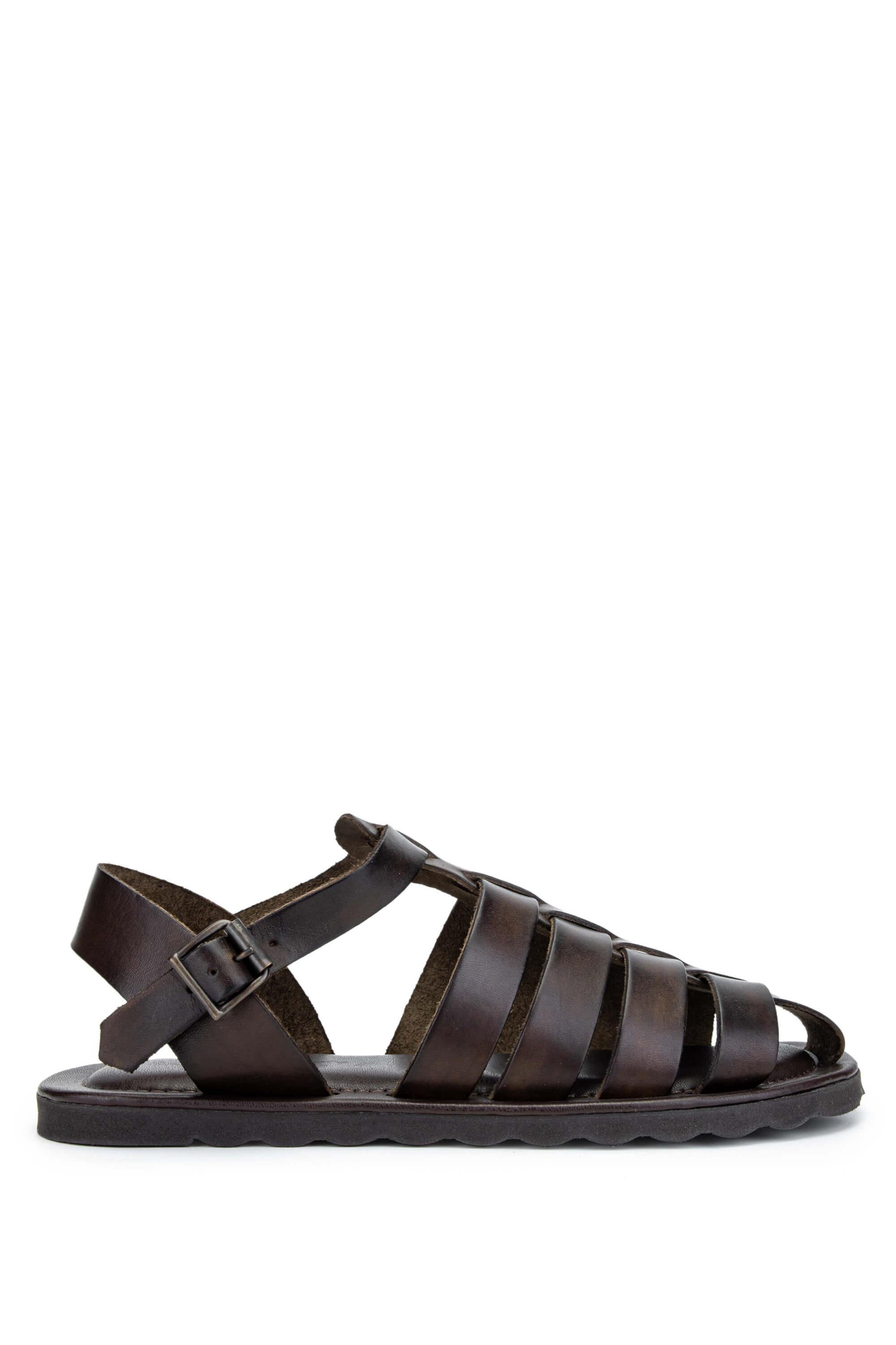 Sandals Factory Erkek Hakiki Deri Kahverengi Düz Sandalet