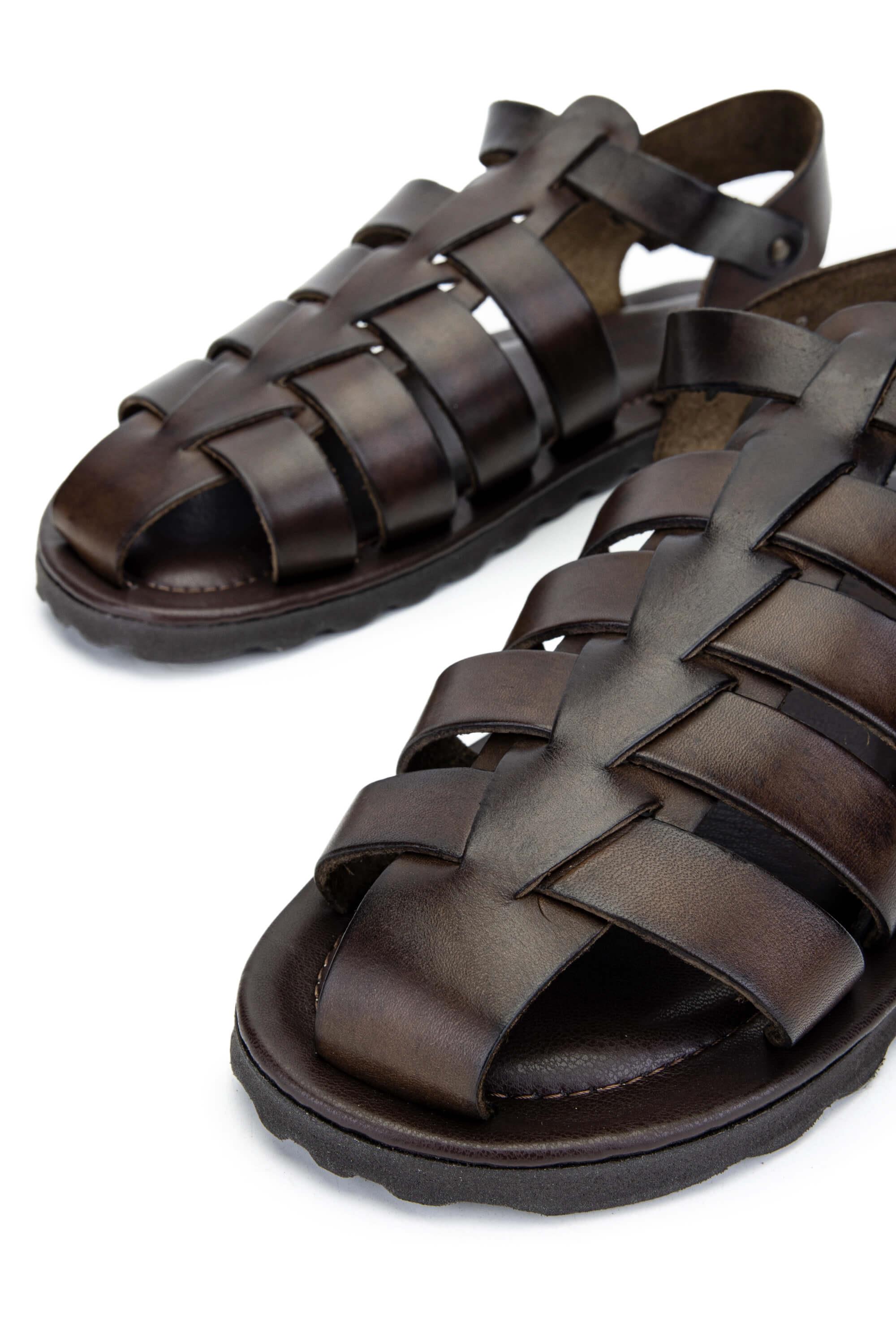 Sandals Factory Erkek Hakiki Deri Kahverengi Düz Sandalet