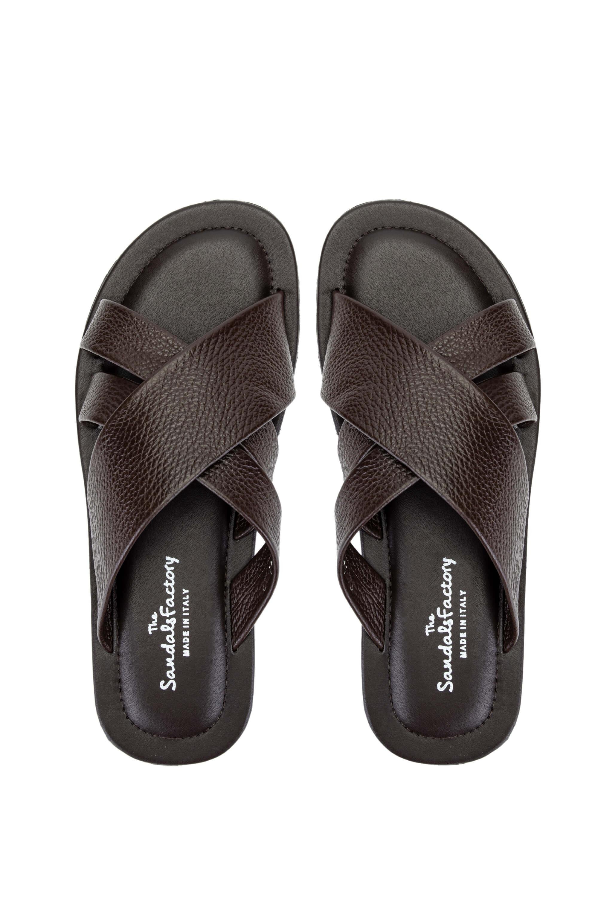 Sandals Factory Erkek Hakiki Deri Kahverengi Düz Terlik