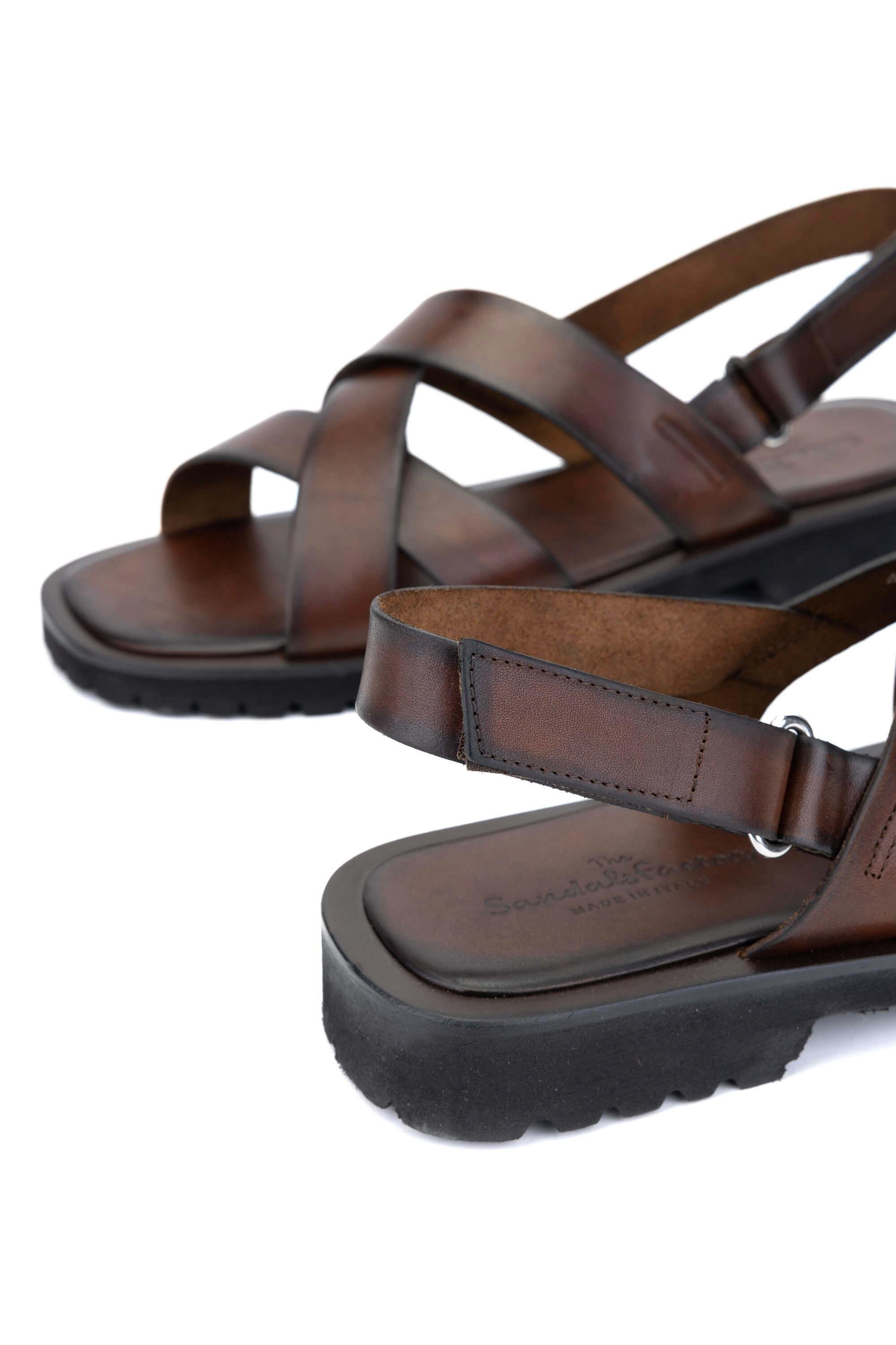 Sandals Factory Erkek Hakiki Deri Kahverengi Düz Sandalet