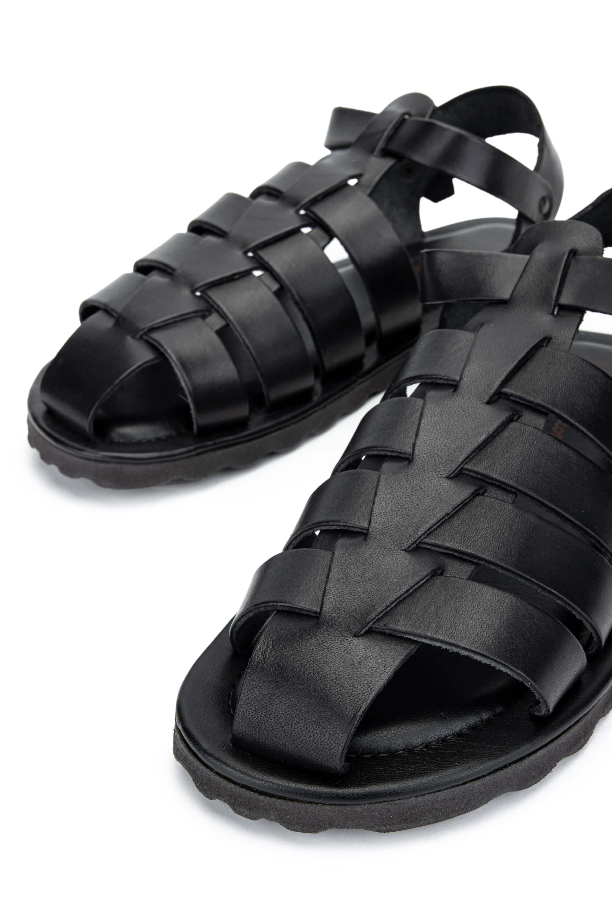 Sandals Factory Erkek Hakiki Deri Siyah Düz Sandalet