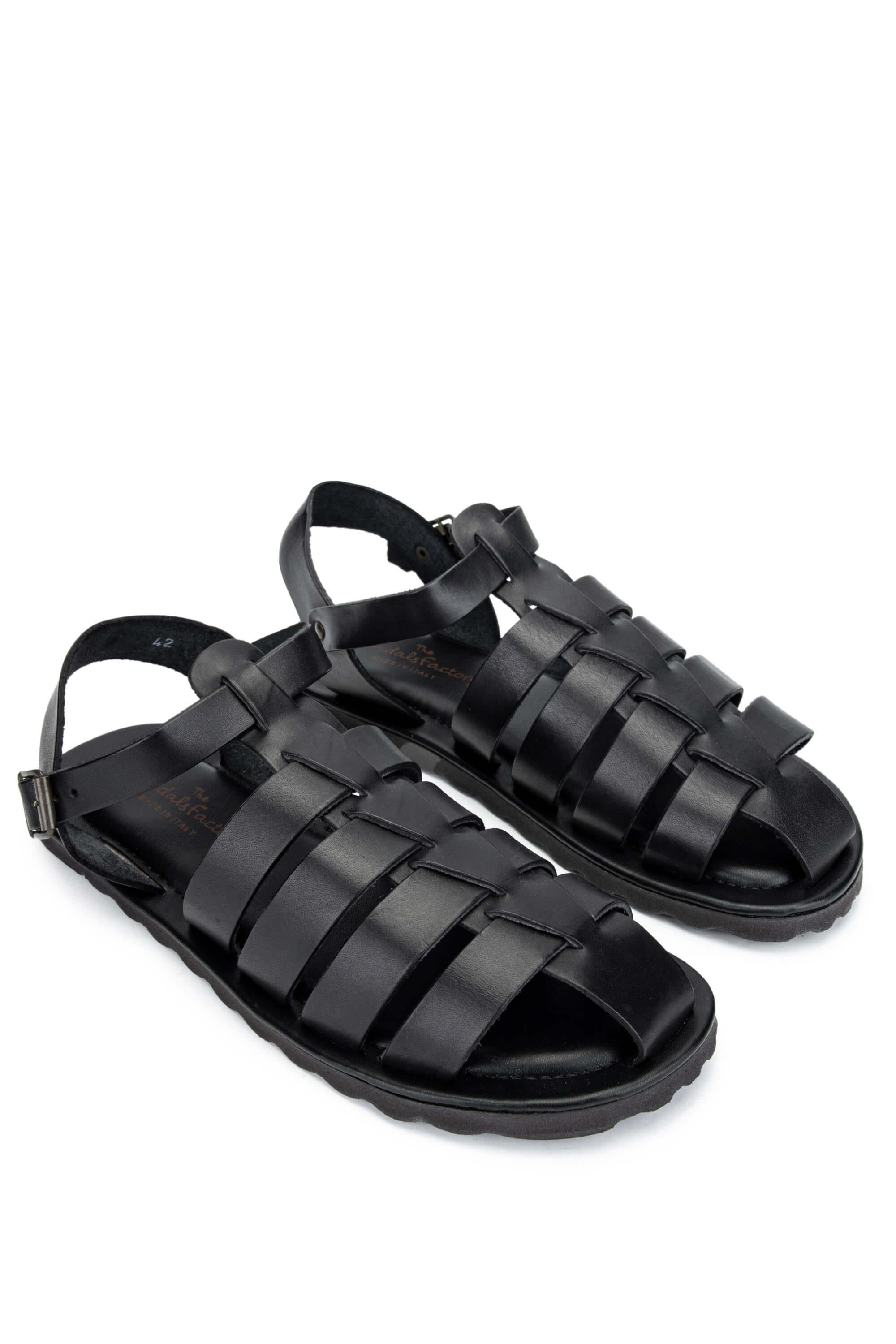 Sandals Factory Erkek Hakiki Deri Siyah Düz Sandalet