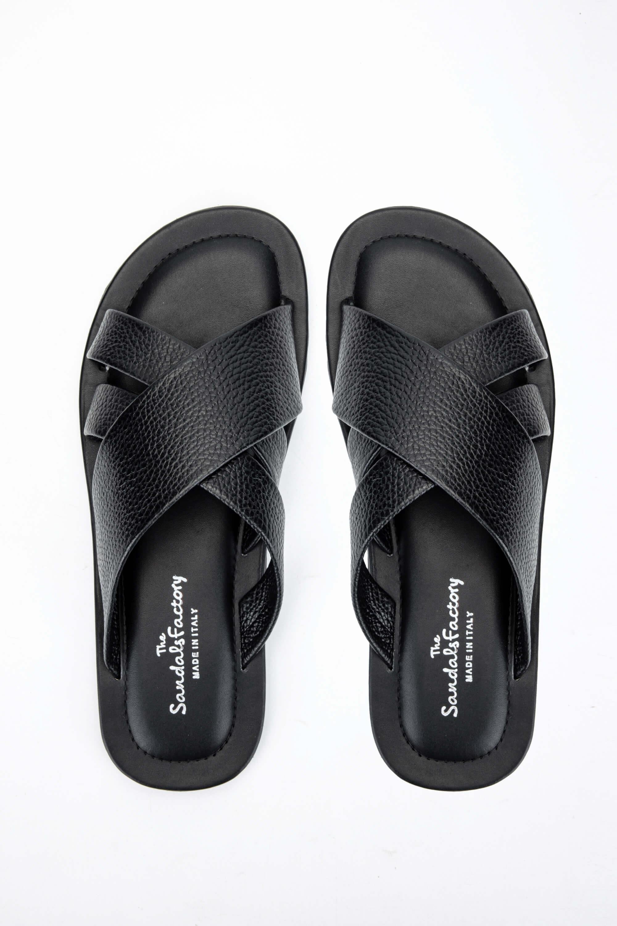 Sandals Factory Erkek Hakiki Deri Siyah Düz Terlik