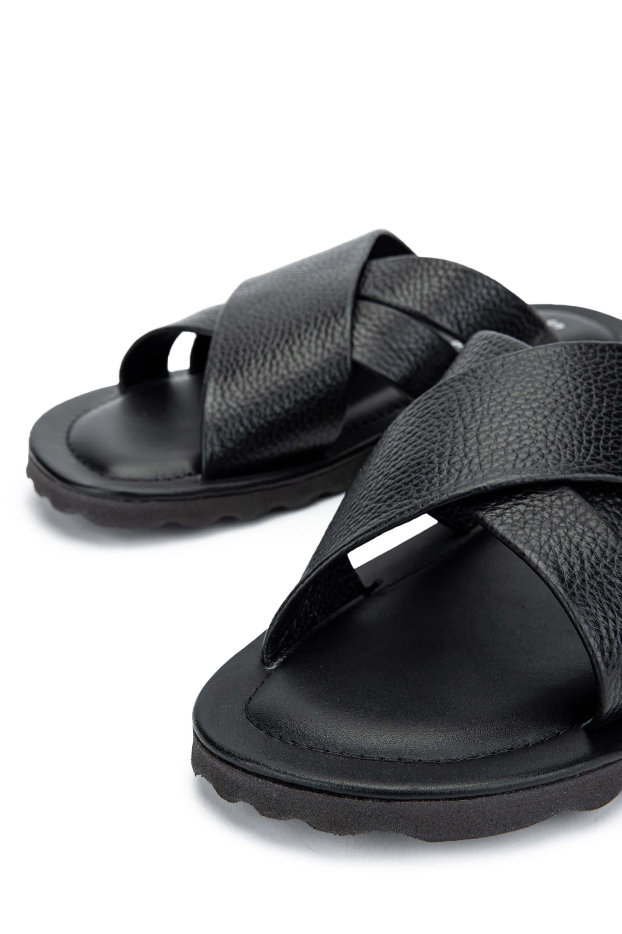 Sandals Factory Erkek Hakiki Deri Siyah Düz Terlik