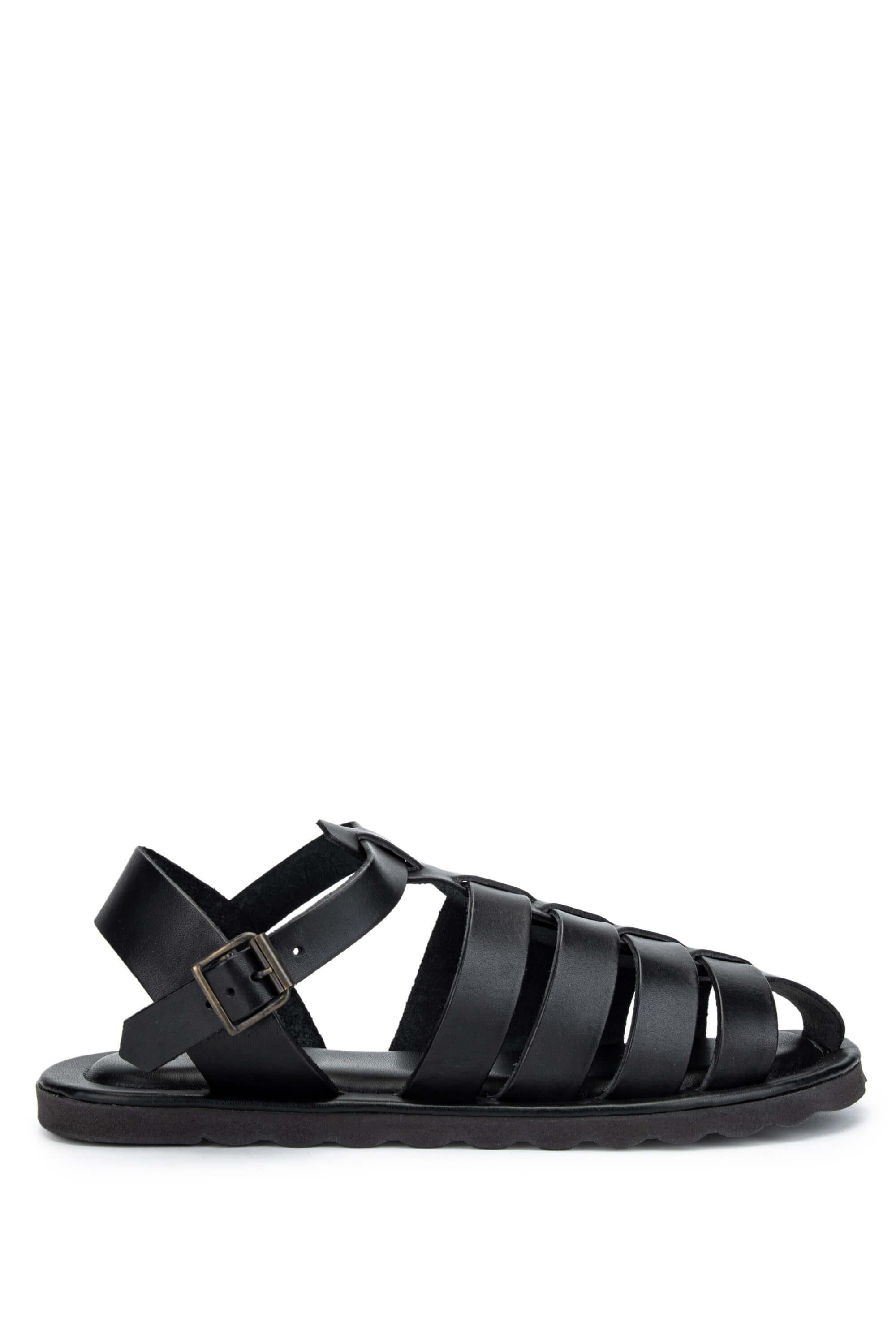 Sandals Factory Erkek Hakiki Deri Siyah Düz Sandalet