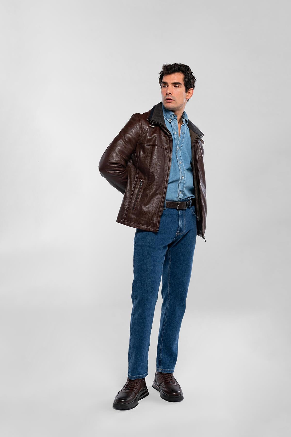 Tamer Tanca Erkek Deri & Tekstil Fındık Deri Mont