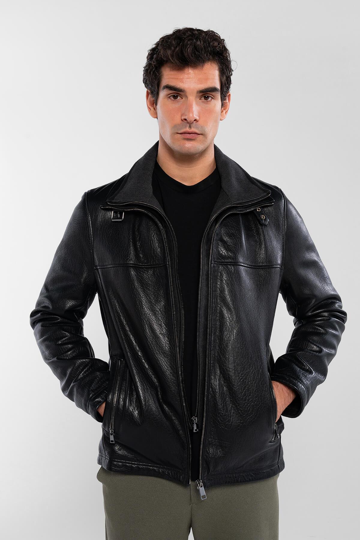 Tamer Tanca Erkek Deri & Tekstil Siyah Jumbo Deri Mont