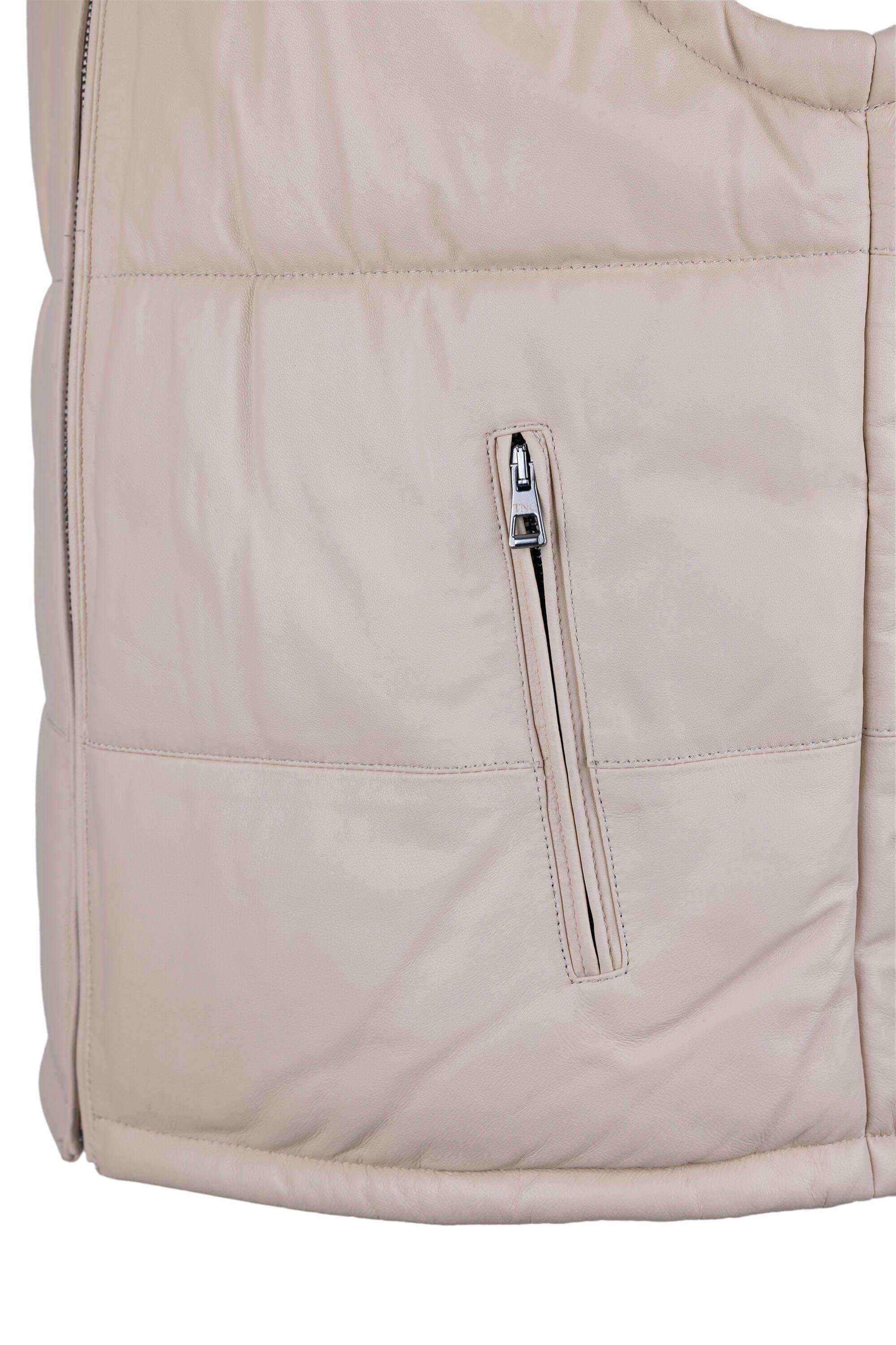 Tamer Tanca Erkek Hakiki Deri Bej Yelek Deri Mont