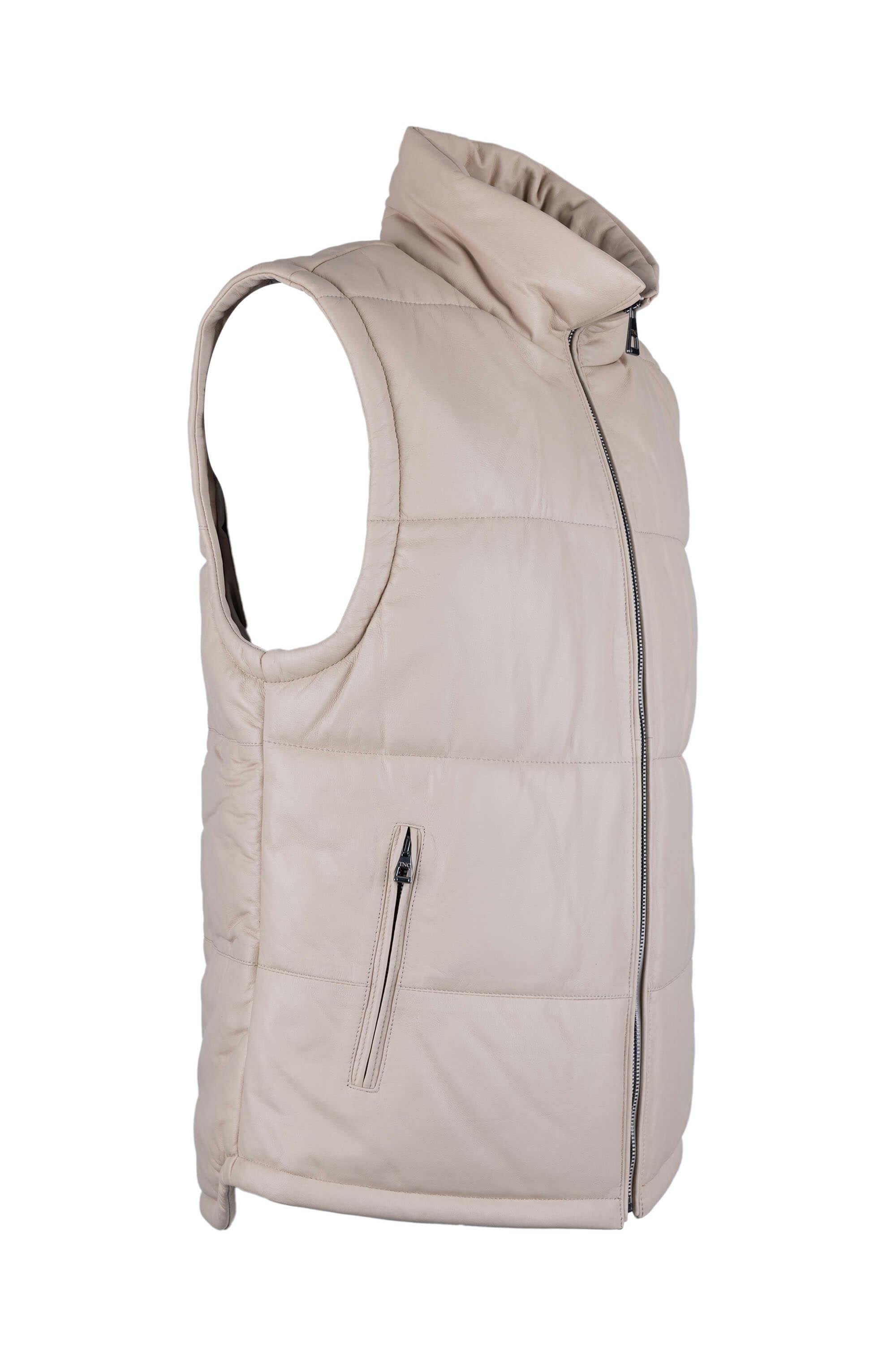 Tamer Tanca Erkek Hakiki Deri Bej Yelek Deri Mont