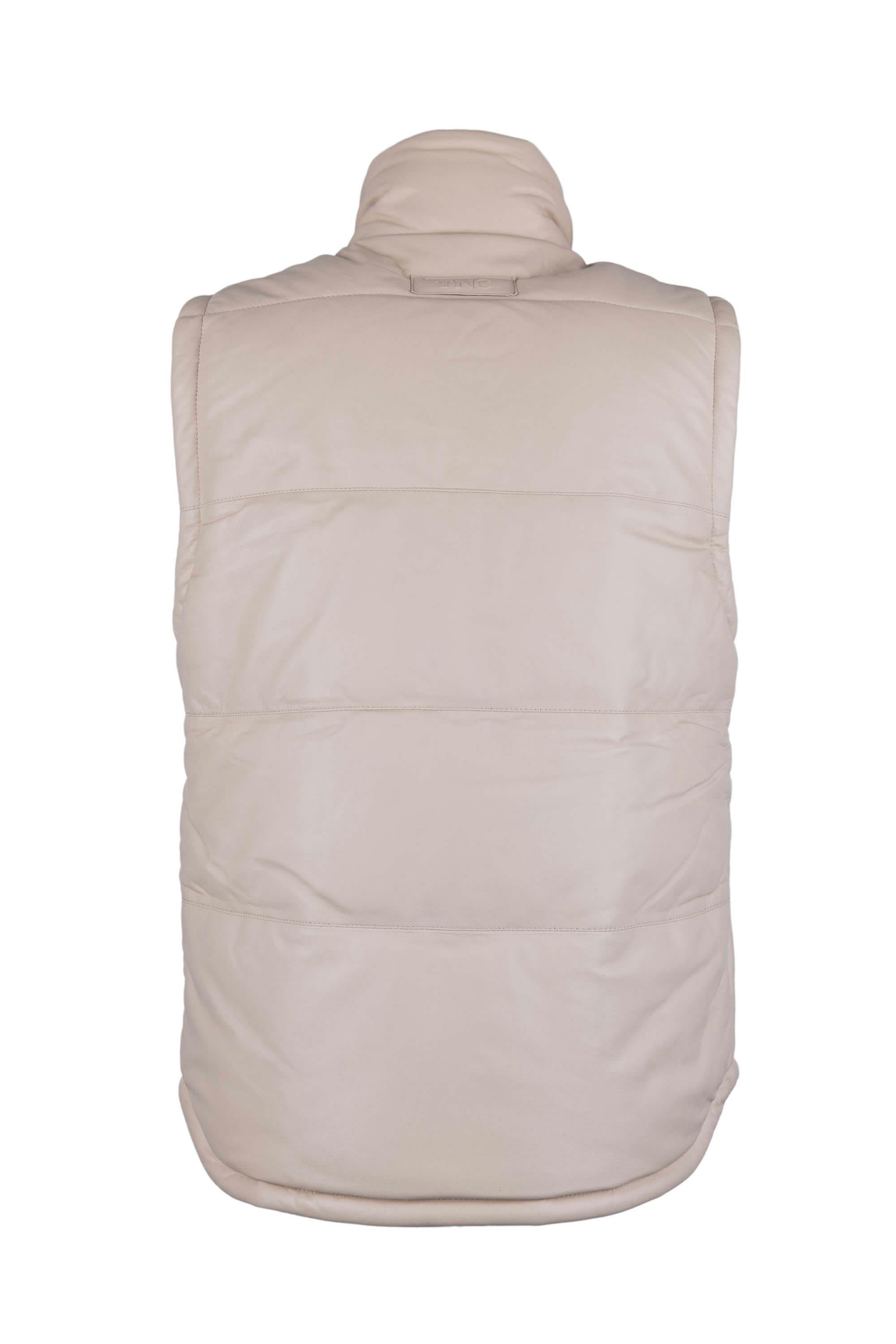 Tamer Tanca Erkek Hakiki Deri Bej Yelek Deri Mont