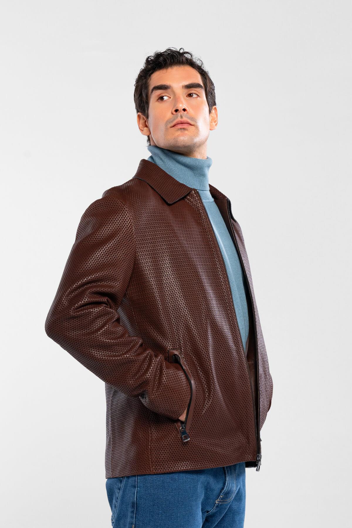 Tamer Tanca Erkek Hakiki Deri Fındık Deri Mont