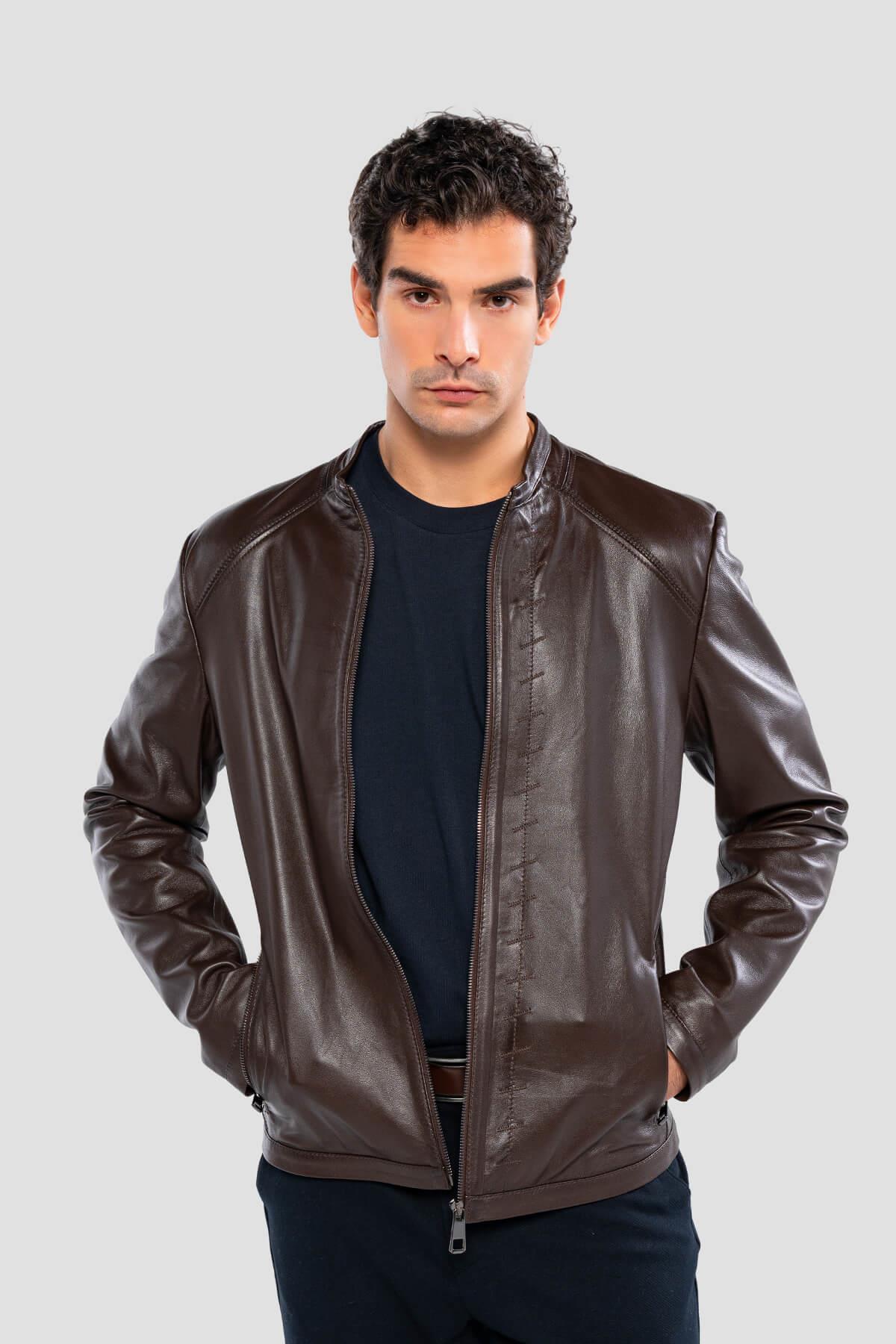 Tamer Tanca Erkek Hakiki Deri Kahverengi Deri Mont