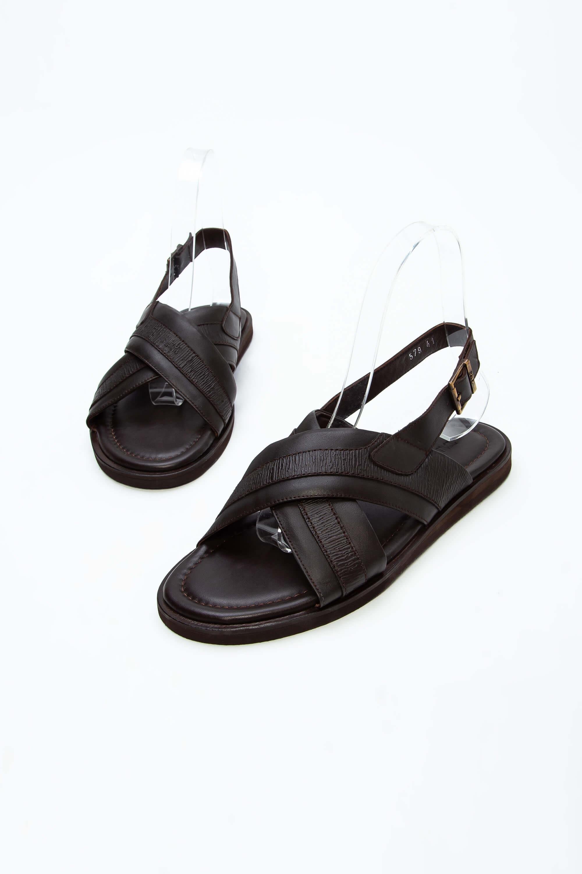 Tamer Tanca Erkek Hakiki Deri Kahverengi Düz Sandalet