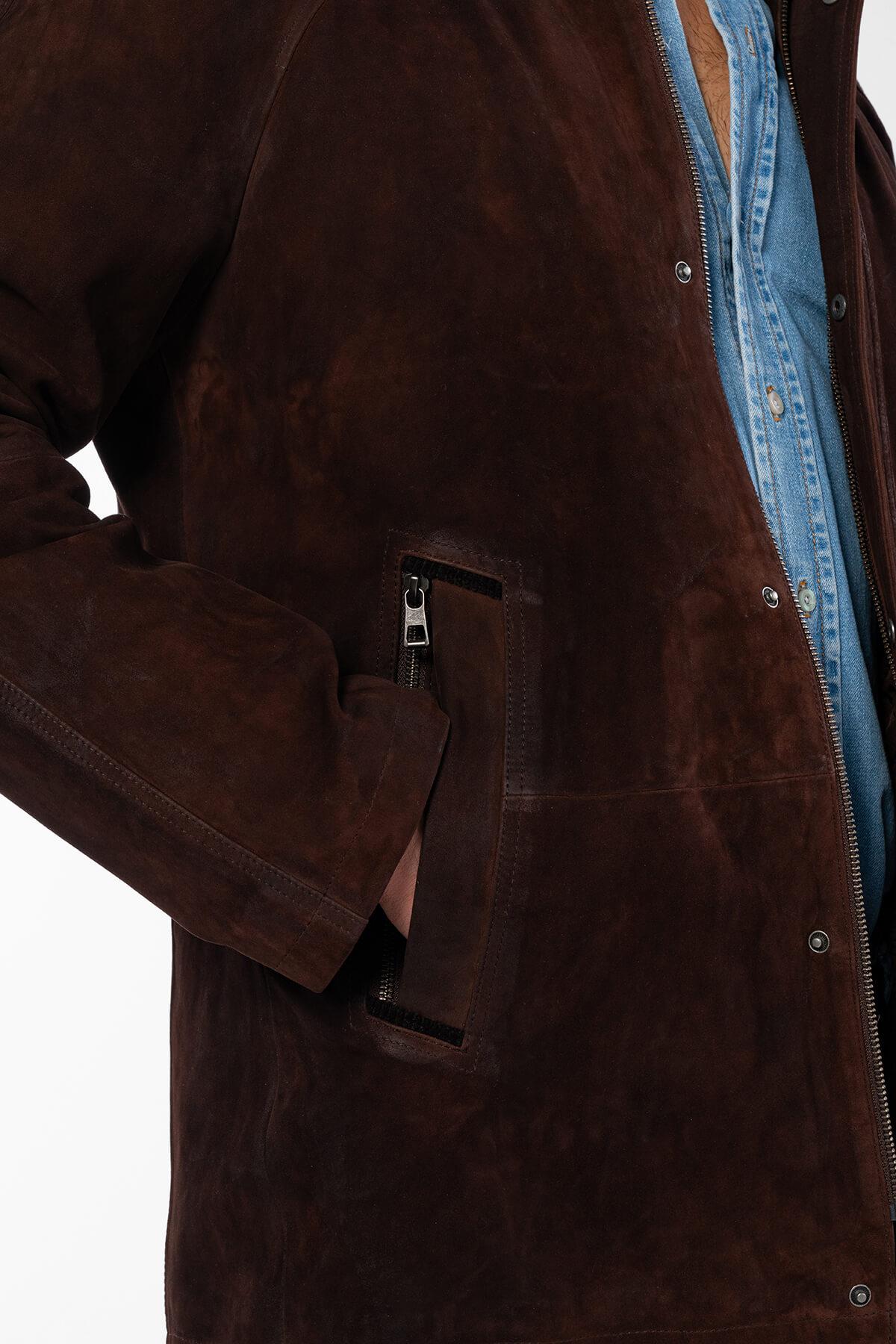 Tamer Tanca Erkek Hakiki Deri Kahverengi Nubuk Deri Mont