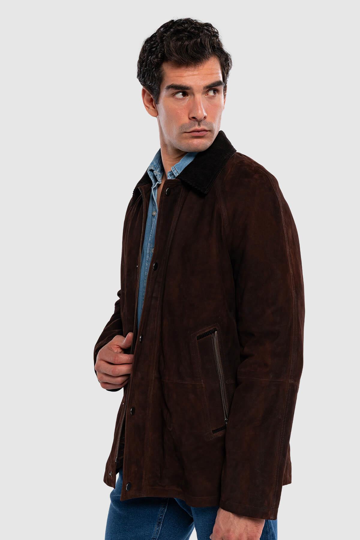 Tamer Tanca Erkek Hakiki Deri Kahverengi Nubuk Deri Mont