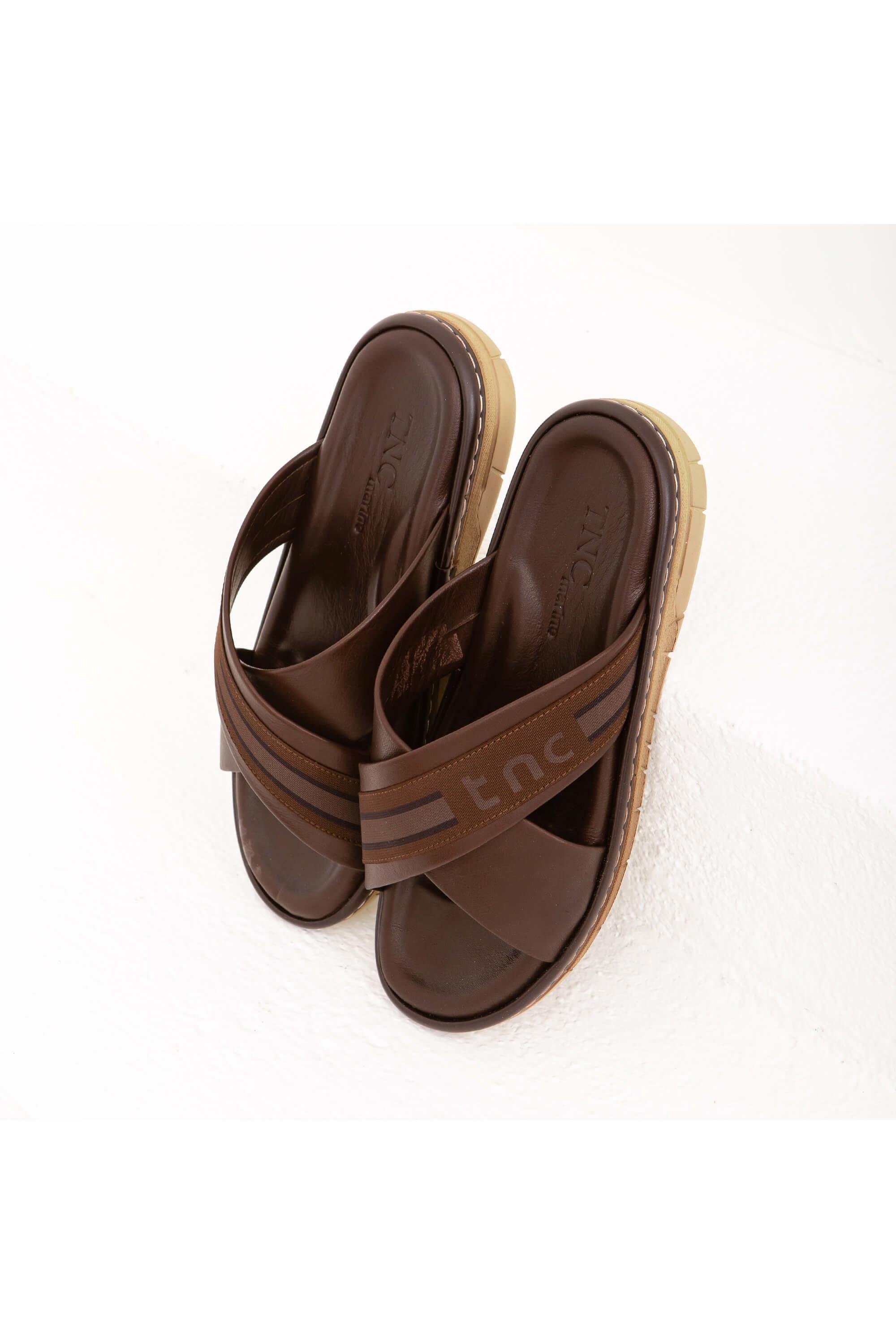 Tamer Tanca Erkek Hakiki Deri Kahverengi Günlük Terlik