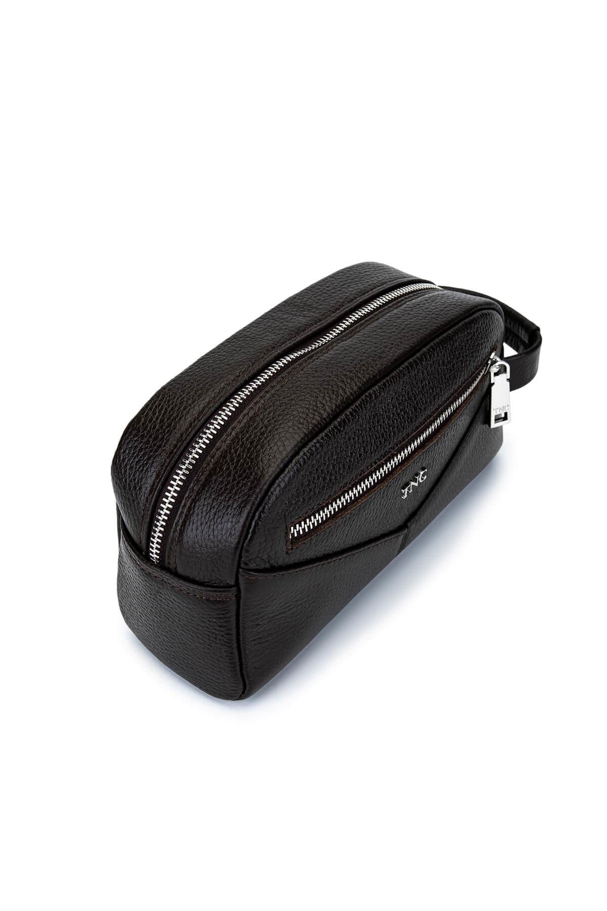 Tamer Tanca Erkek Hakiki Deri Kahverengi Traş Çantası