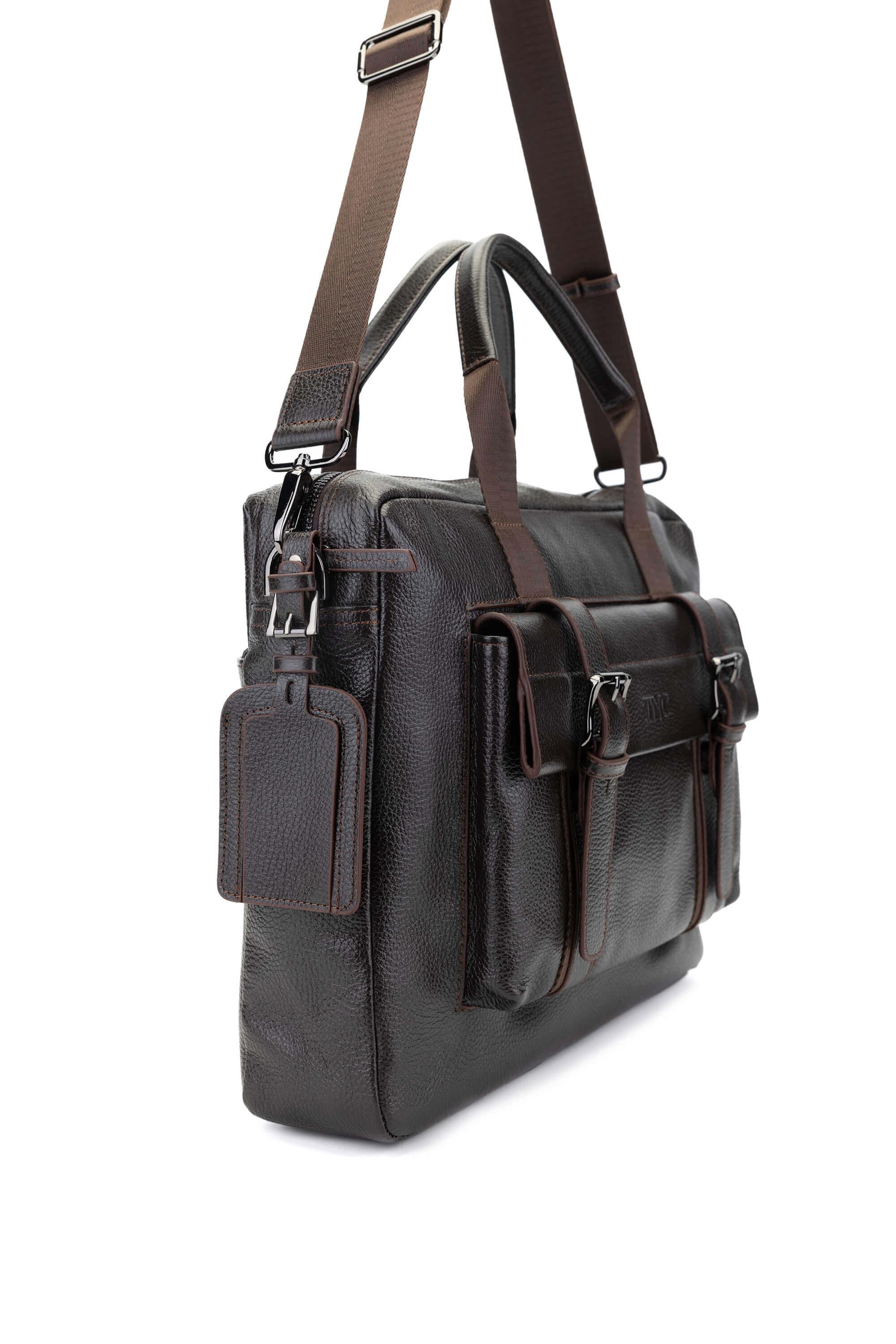 Tamer Tanca Erkek Hakiki Deri Kahverengi Floter Evrak Çantası