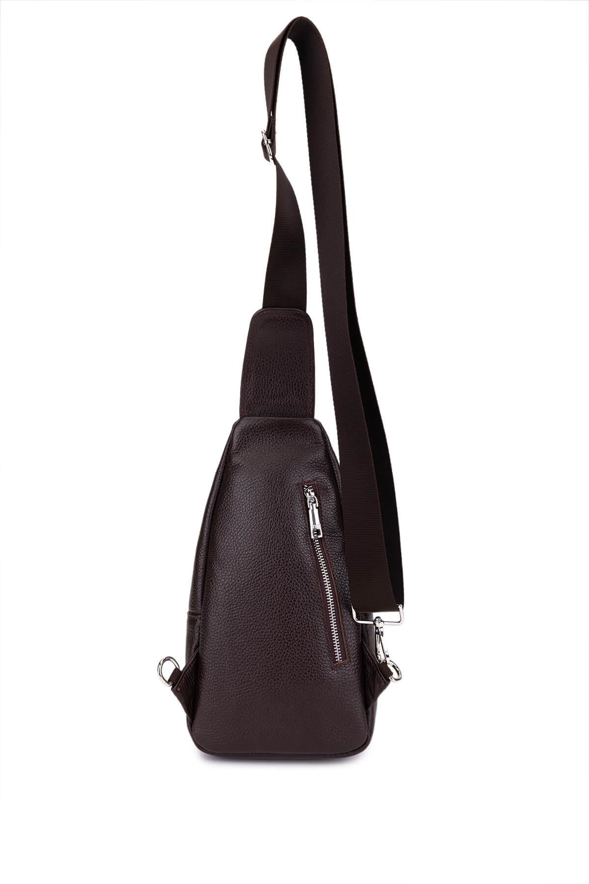 Tamer Tanca Erkek Hakiki Deri Kahverengi Body Bag Çanta