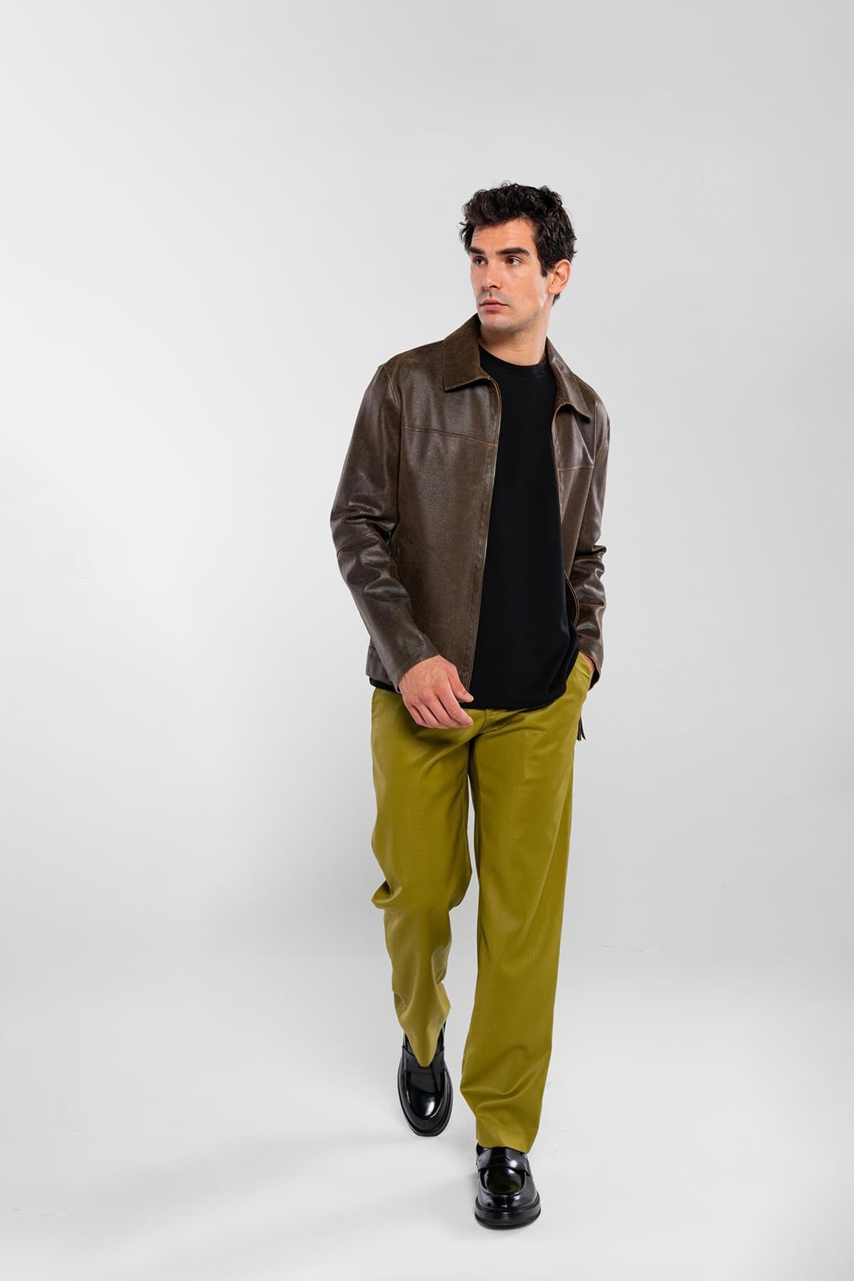 Tamer Tanca Erkek Hakiki Deri Kahverengi Deri Mont