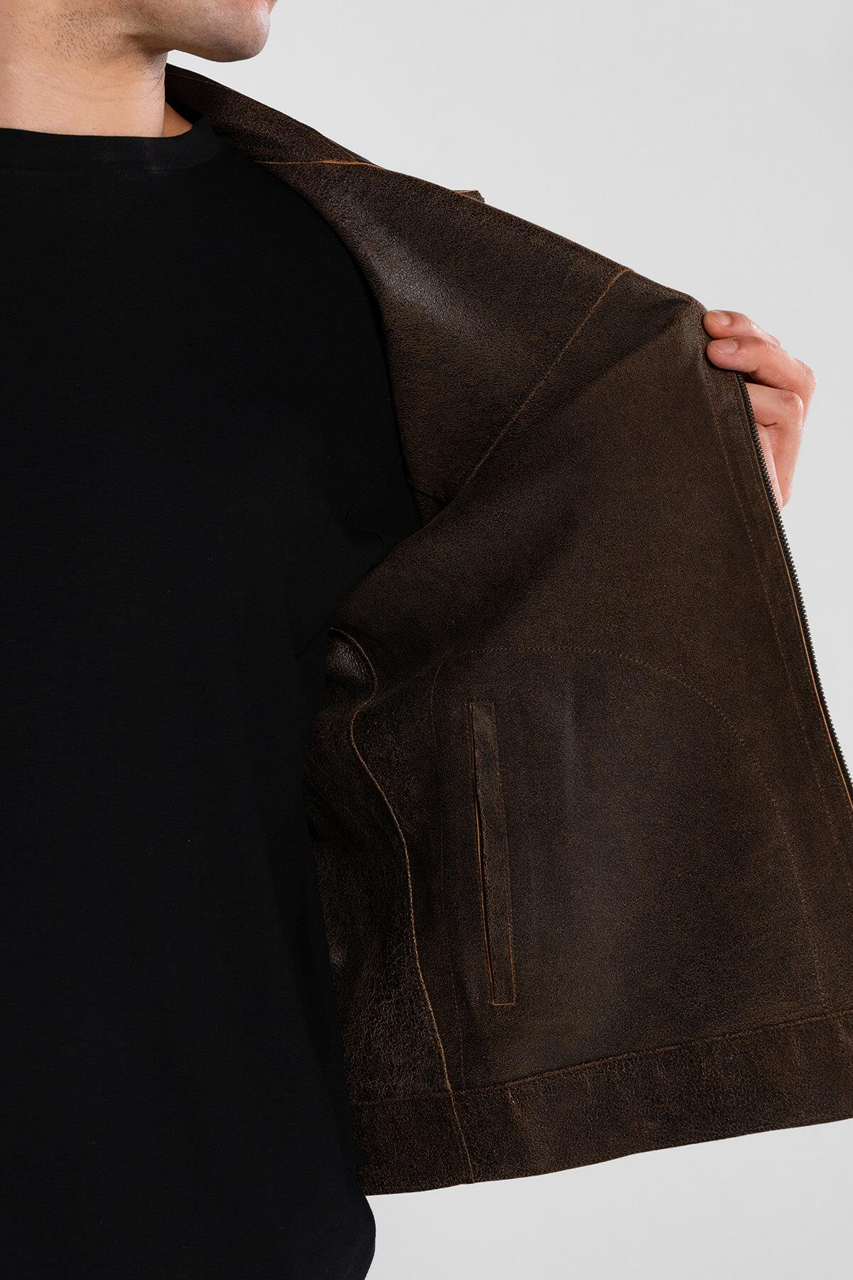 Tamer Tanca Erkek Hakiki Deri Kahverengi Deri Mont