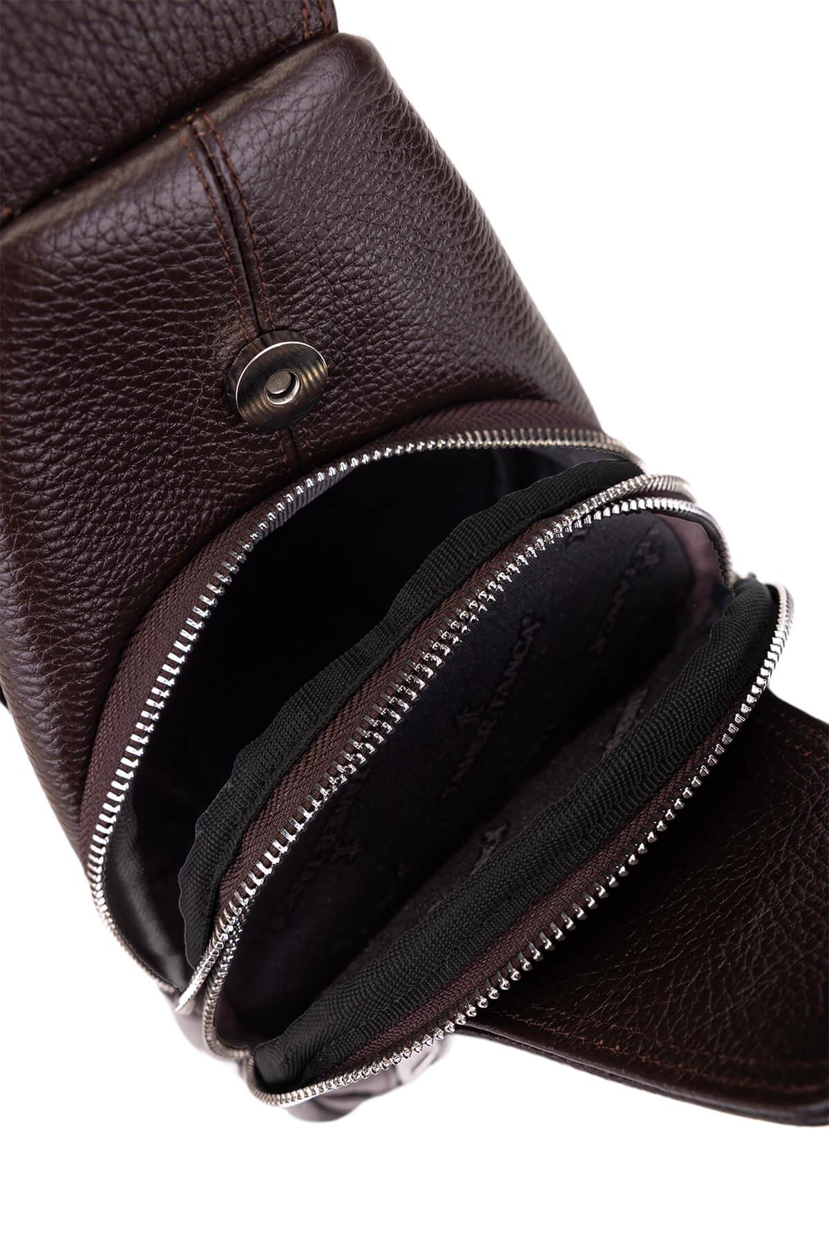 Tamer Tanca Erkek Hakiki Deri Kahverengi Body Bag Çanta