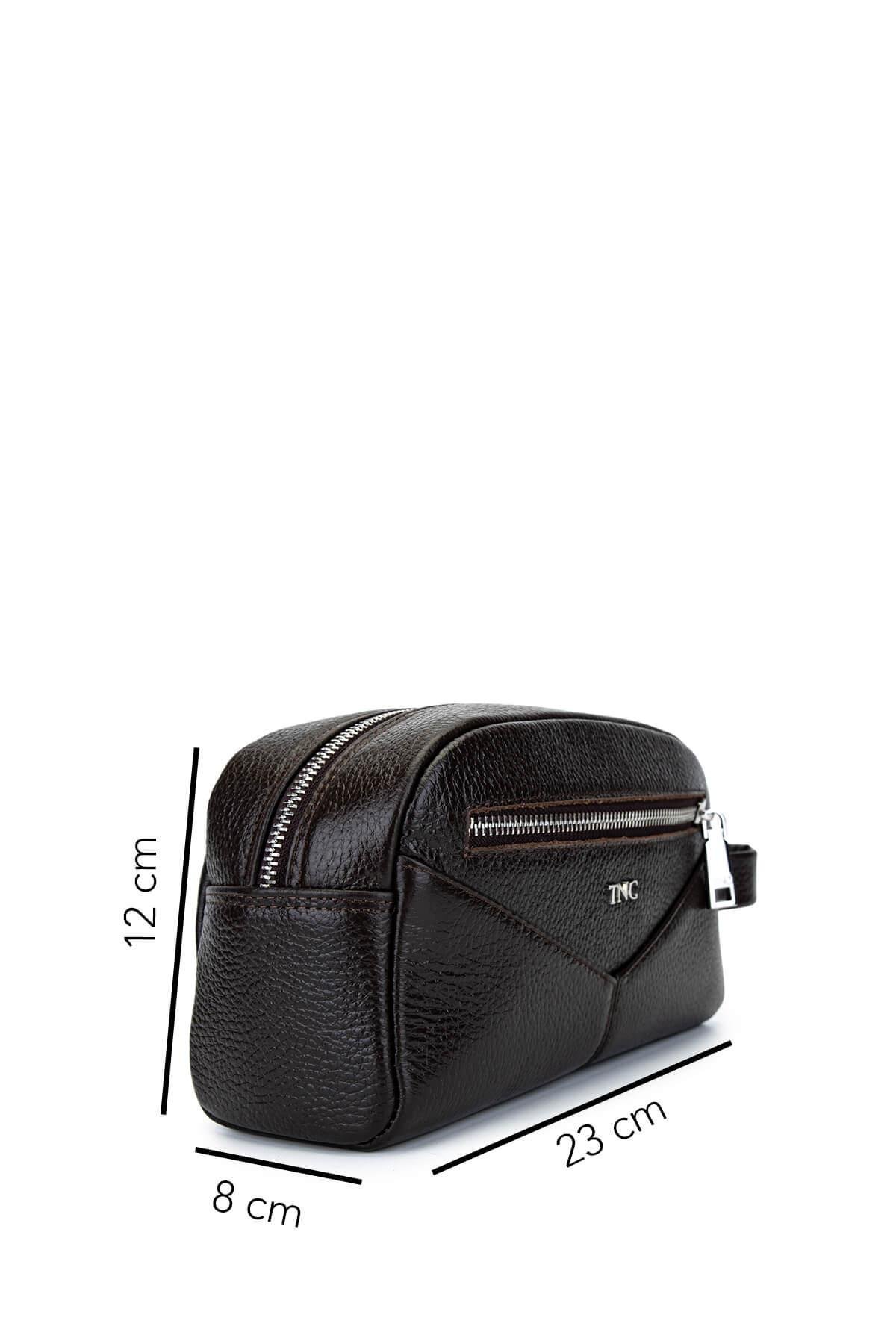 Tamer Tanca Erkek Hakiki Deri Kahverengi Traş Çantası