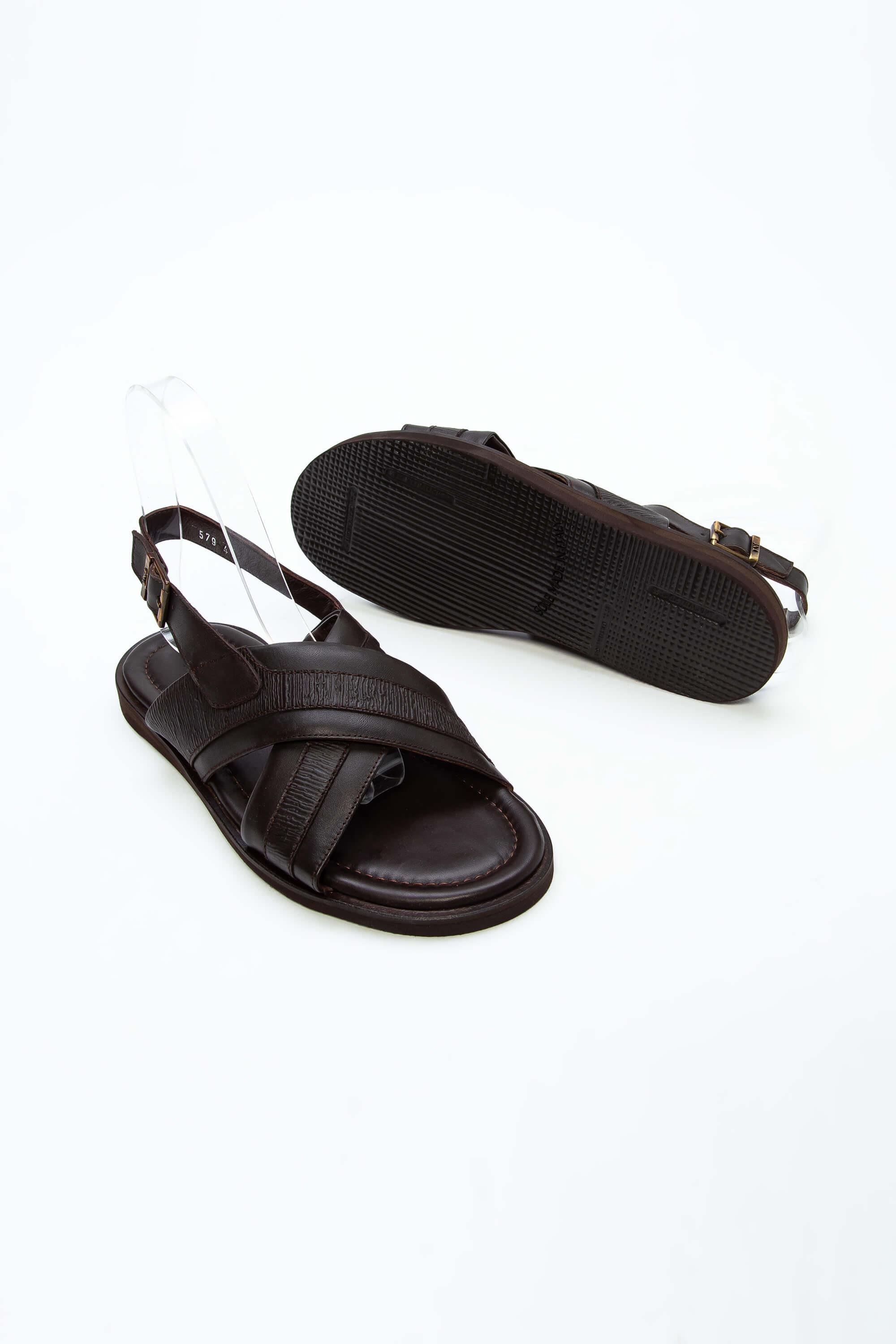 Tamer Tanca Erkek Hakiki Deri Kahverengi Düz Sandalet