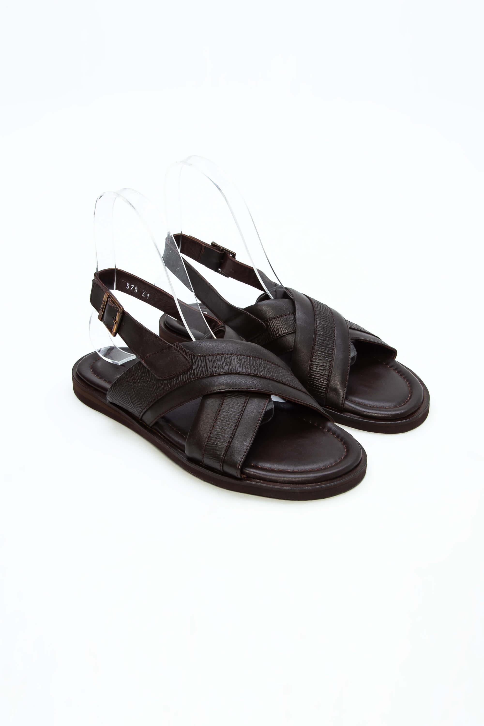 Tamer Tanca Erkek Hakiki Deri Kahverengi Düz Sandalet