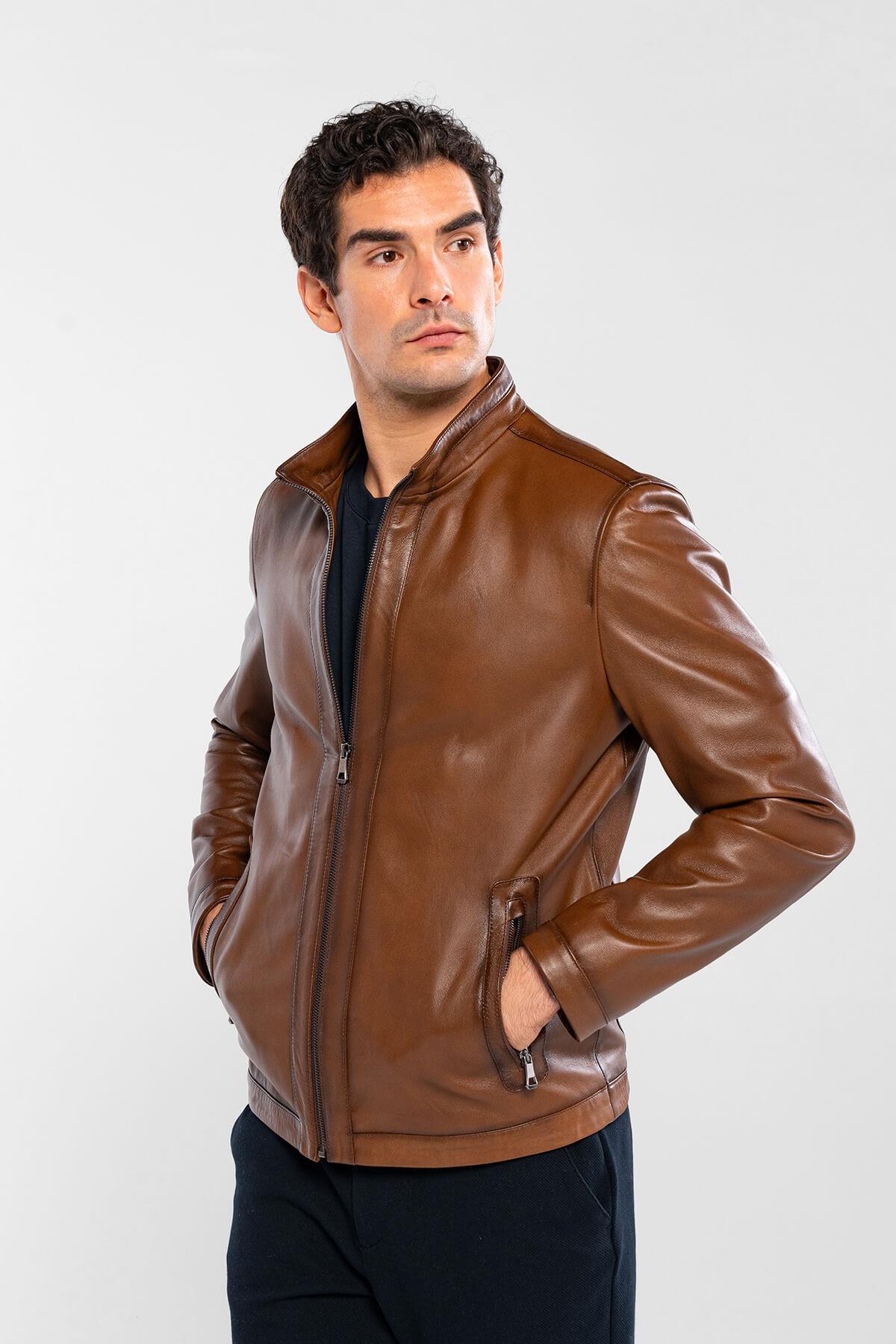 Tamer Tanca Erkek Hakiki Deri Kestane Deri Mont