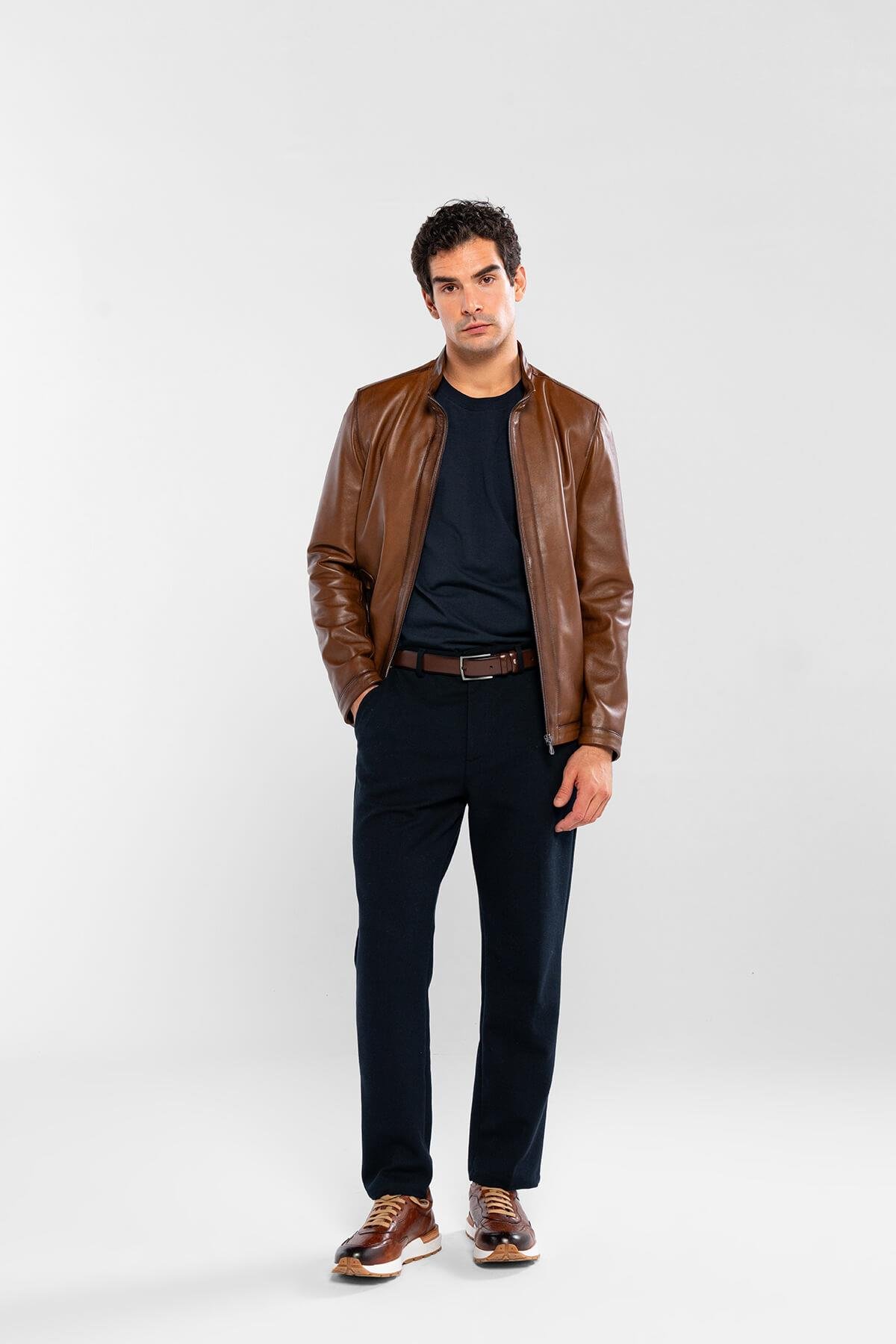 Tamer Tanca Erkek Hakiki Deri Kestane Deri Mont