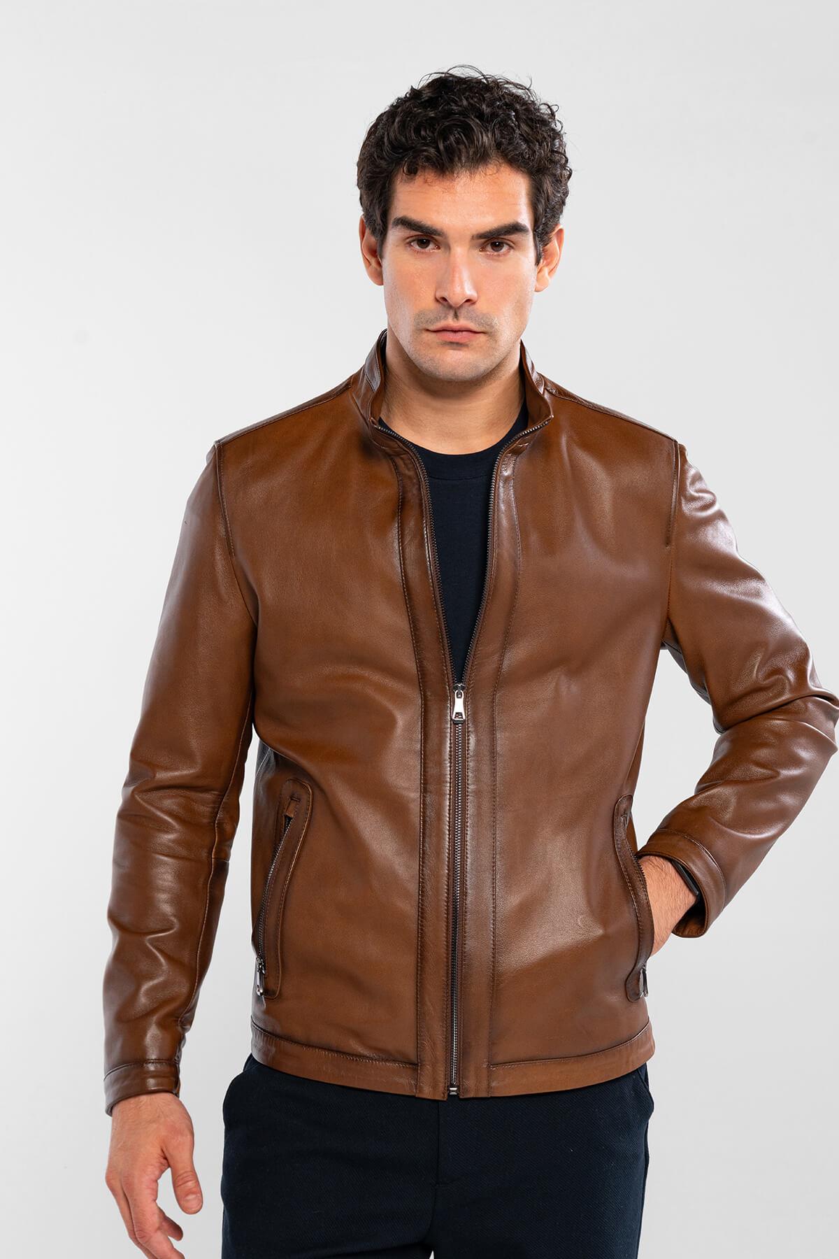 Tamer Tanca Erkek Hakiki Deri Kestane Deri Mont