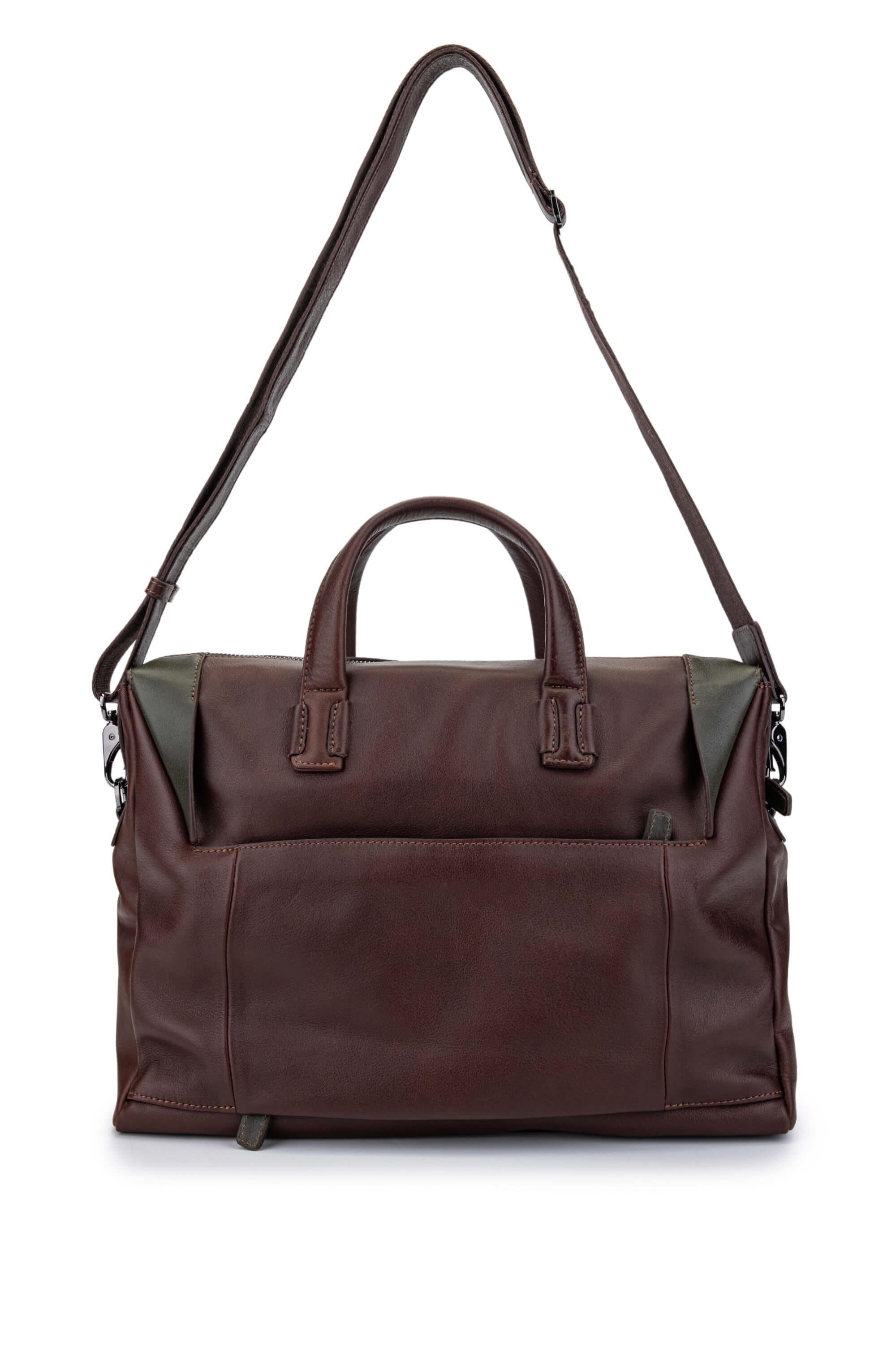 Tamer Tanca Erkek Hakiki Deri Kestane/Yeşil Evrak Çantası