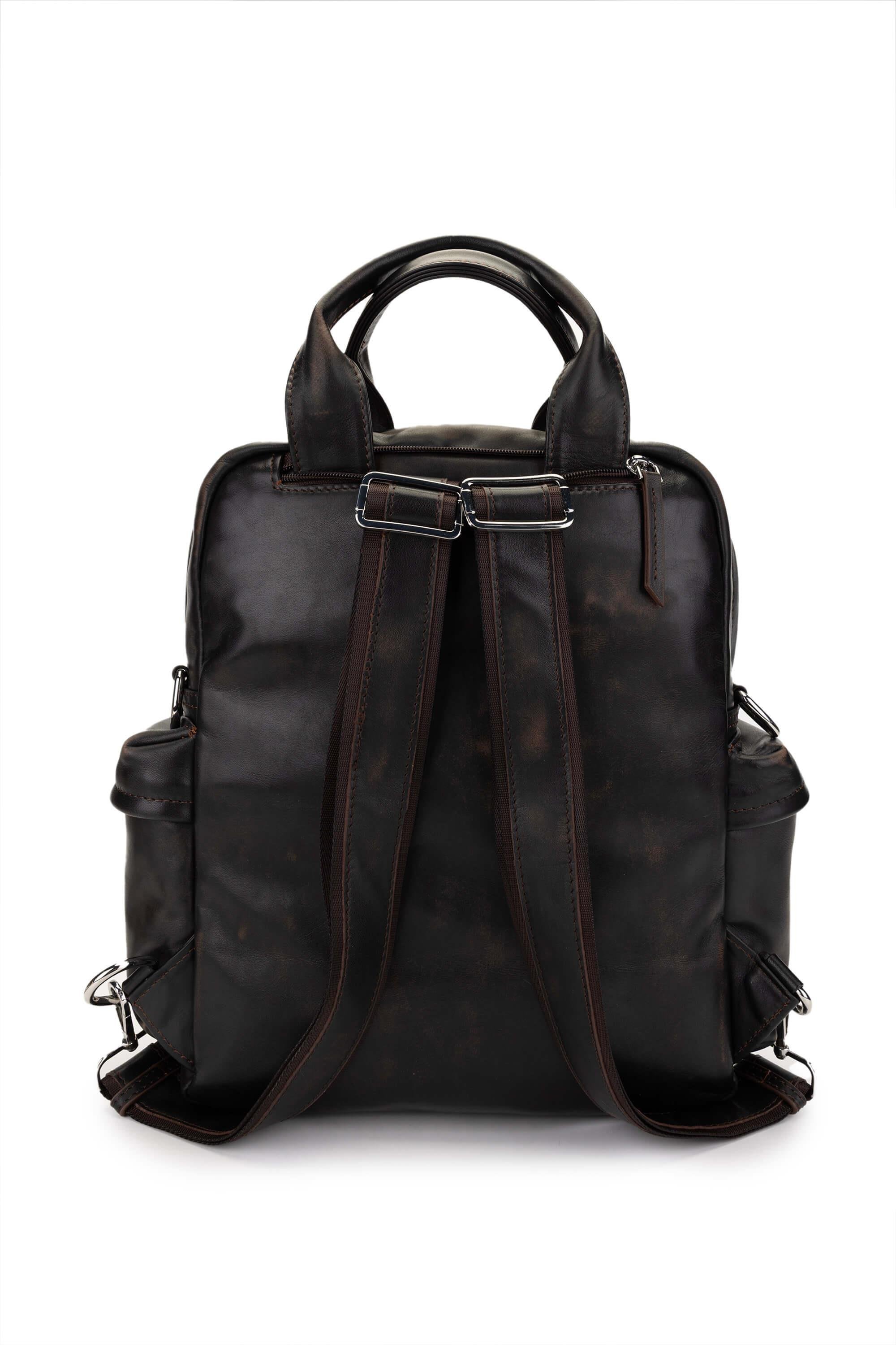 Tamer Tanca Erkek Hakiki Deri Kızıl Eskitme Sırt Çantası