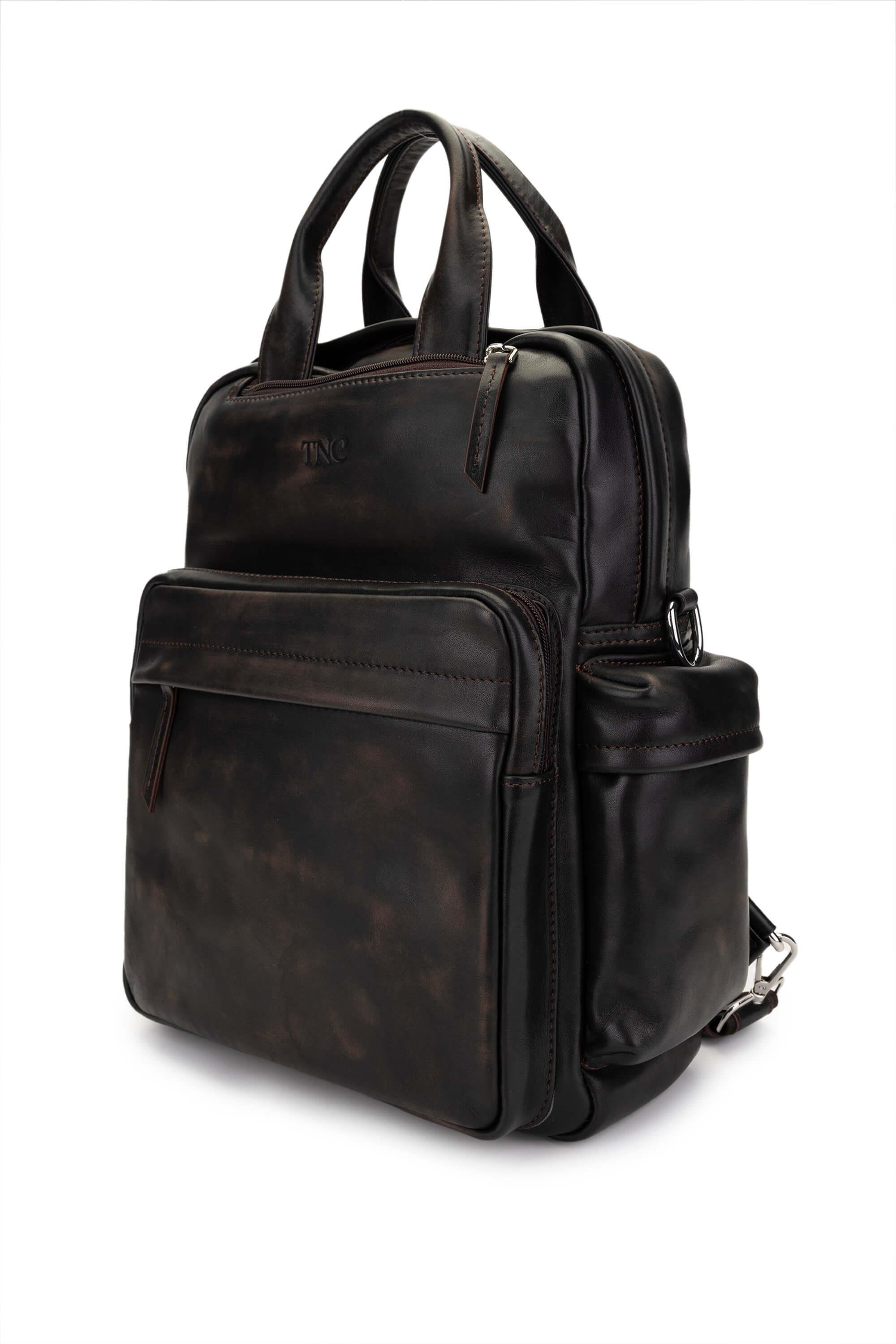 Tamer Tanca Erkek Hakiki Deri Kızıl Eskitme Sırt Çantası