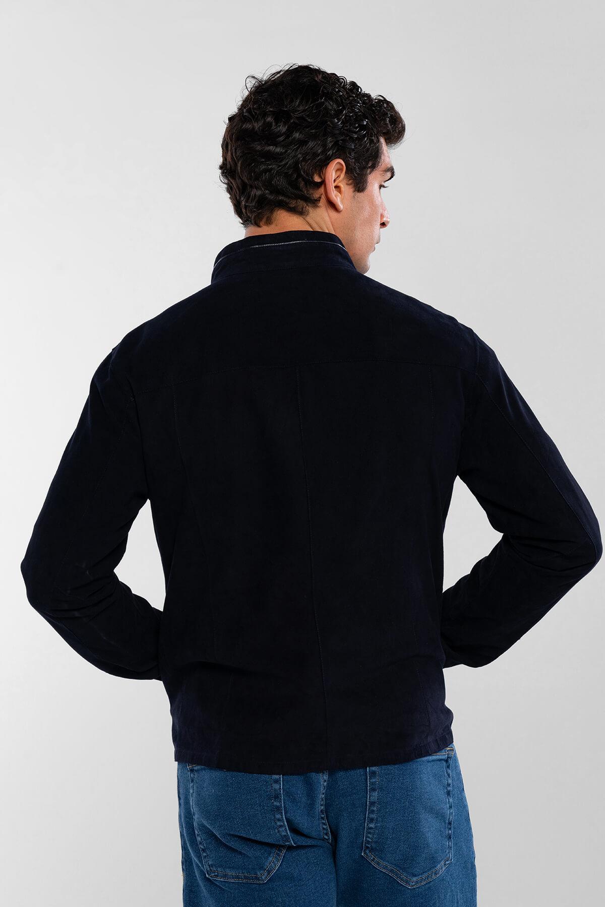 Tamer Tanca Erkek Hakiki Deri Lacivert Süet Deri Mont