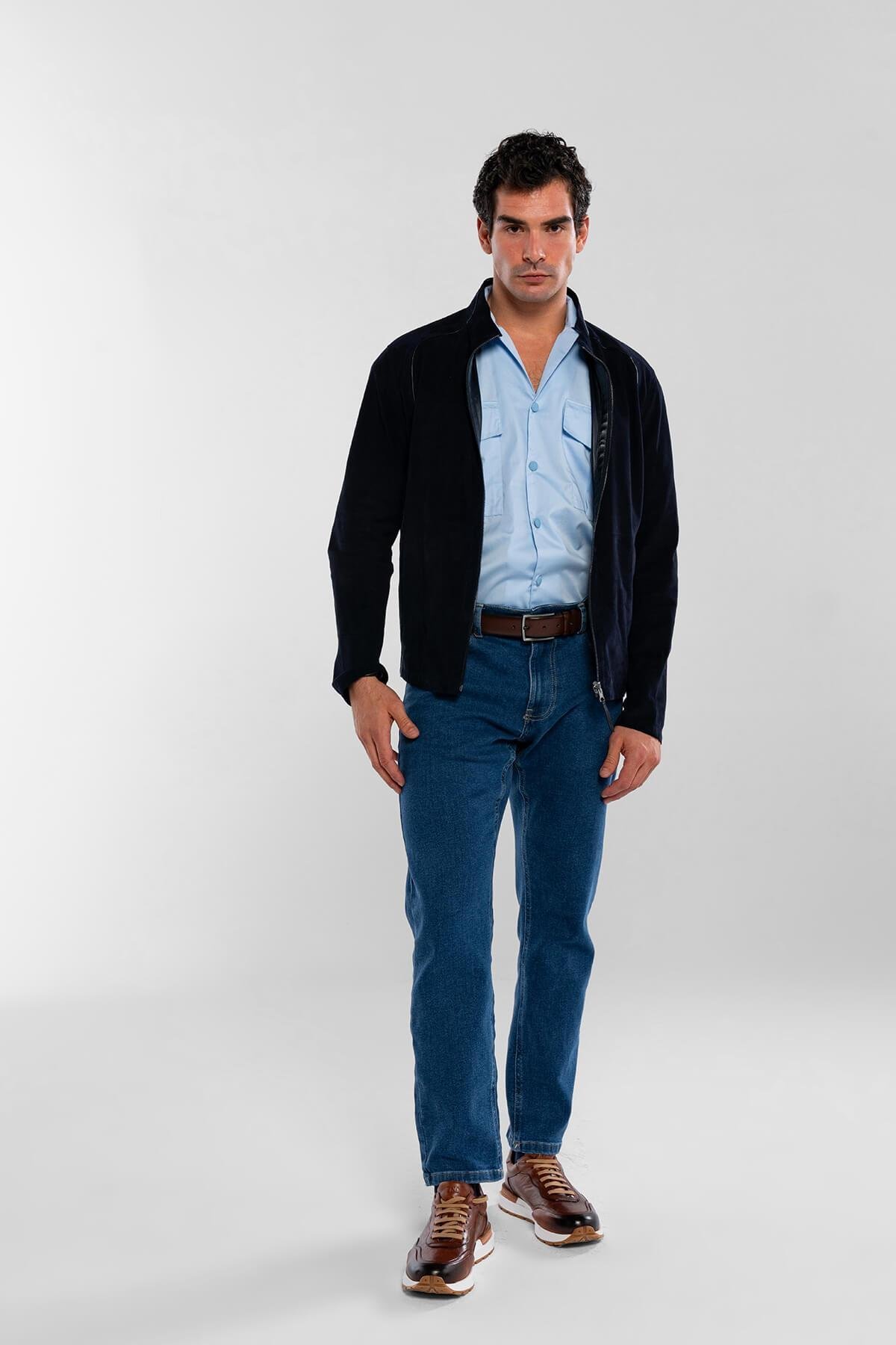 Tamer Tanca Erkek Hakiki Deri Lacivert Süet Deri Mont