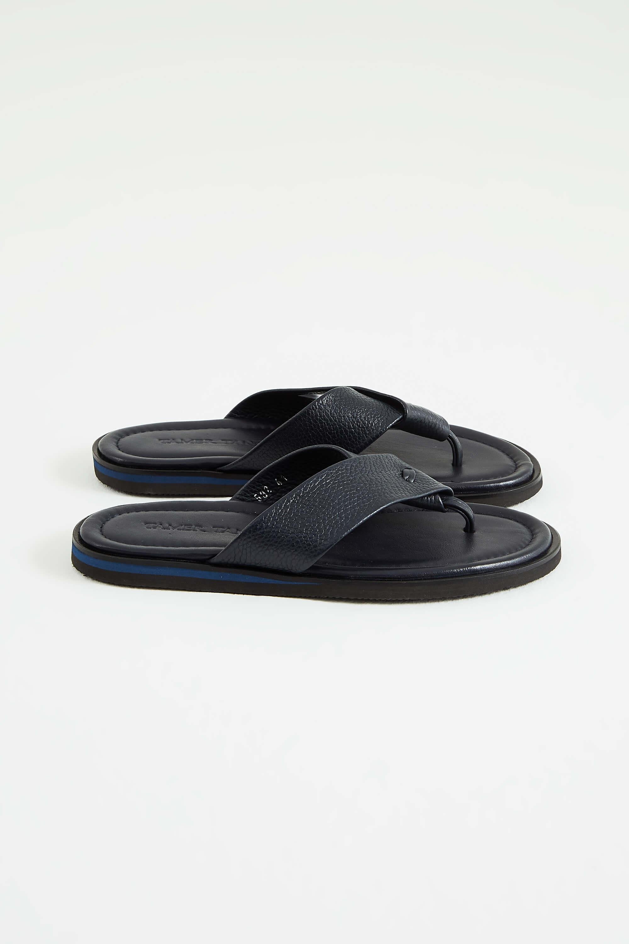 Tamer Tanca Erkek Hakiki Deri Lacivert Parmak Arası Terlik